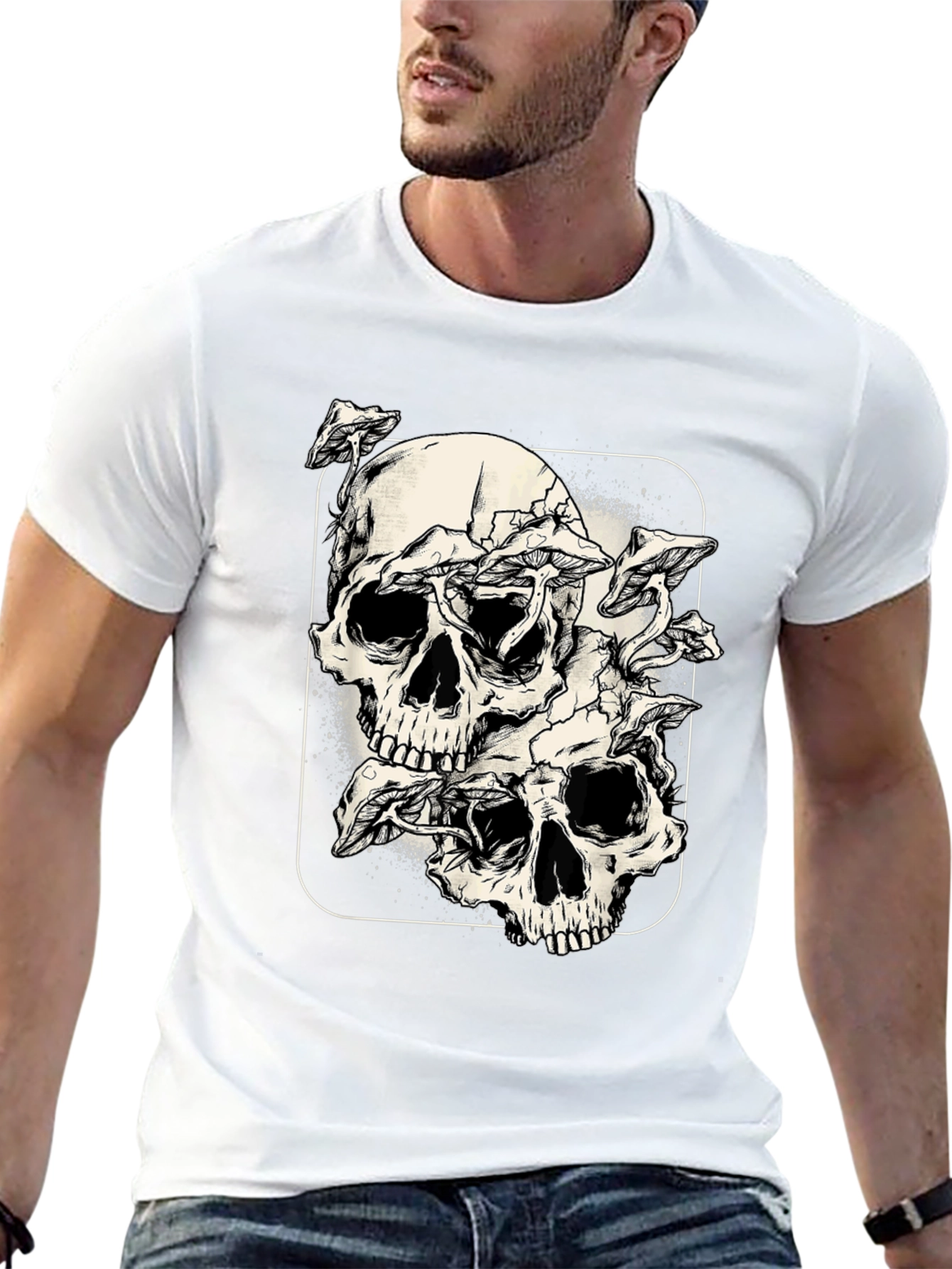 Skull & Mushroom Graphic Tee - Dark Aesthetic Shirt