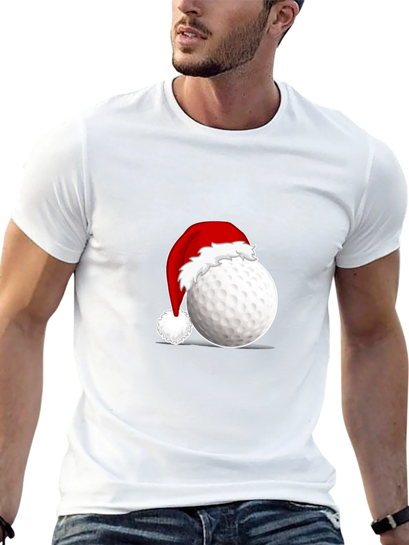 Festive Golf Ball Santa Hat Tee - Black