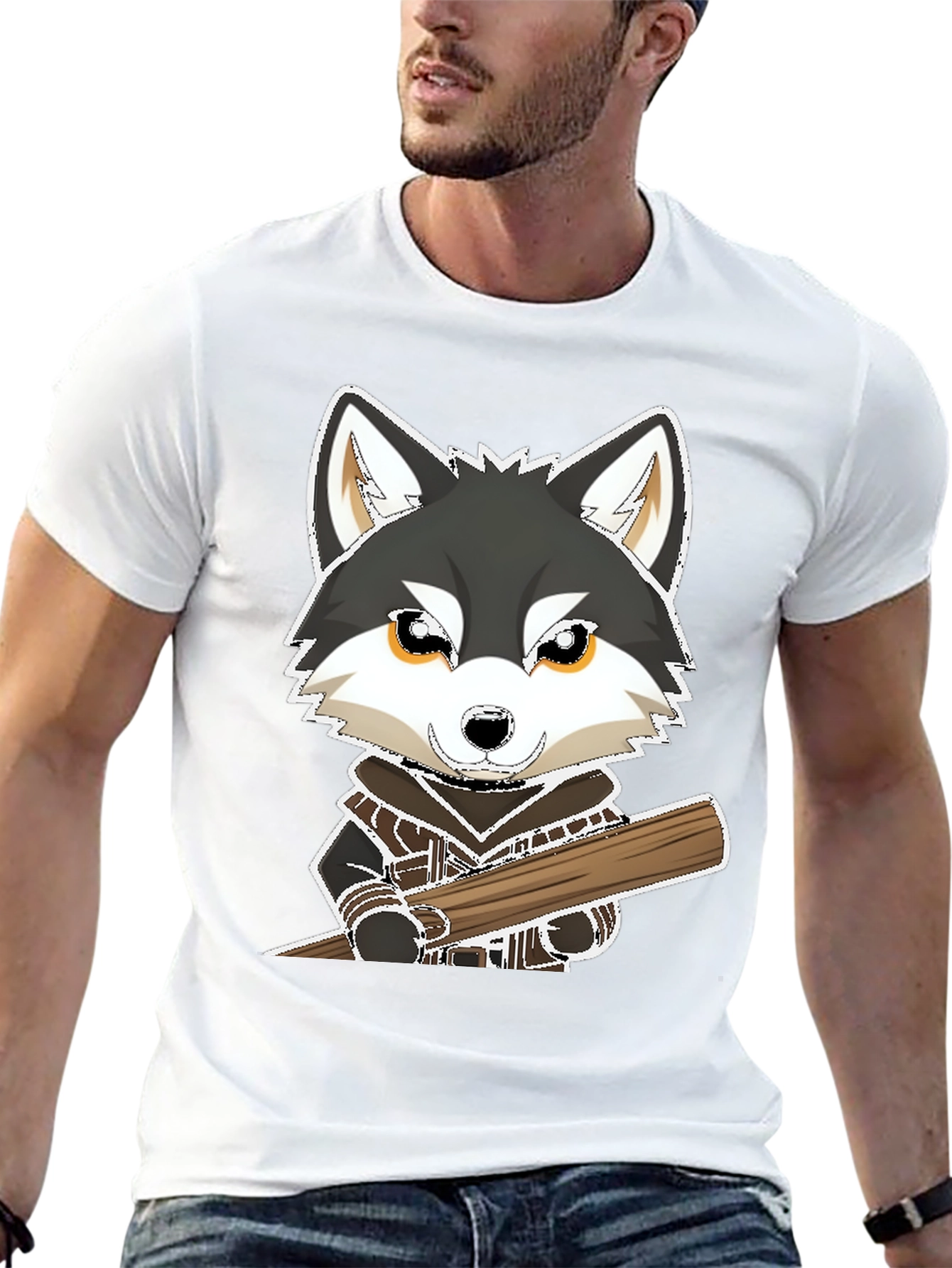 Wolf with Baseball Bat Graphic Tee