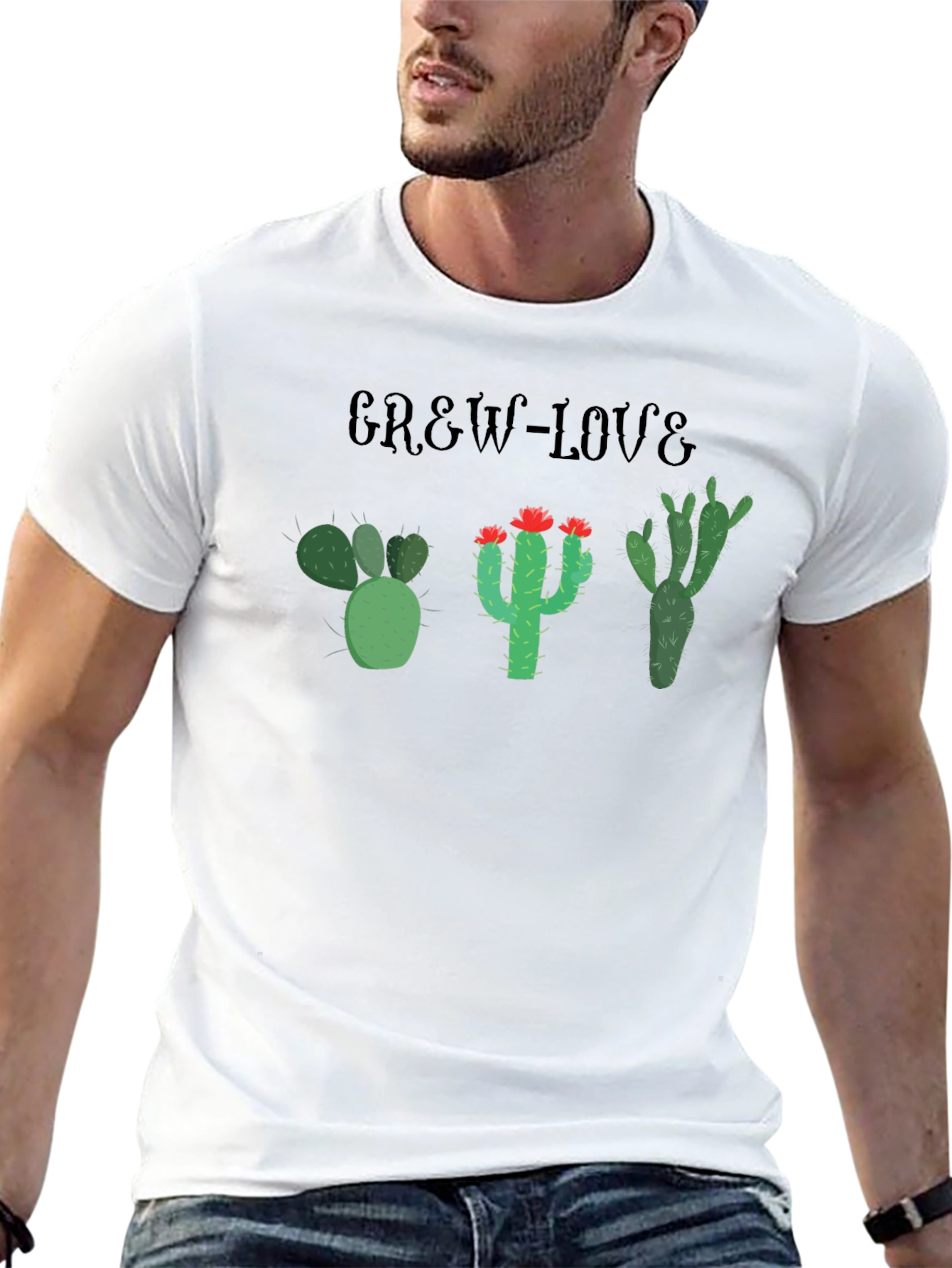 Grow Love Cactus T-Shirt Black Cotton Tee