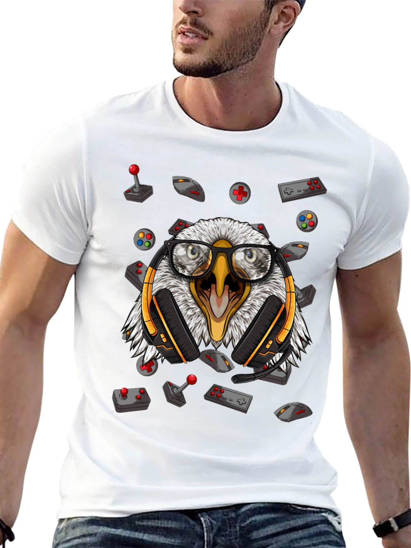 Gamer Eagle Graphic Tee - Black Cotton T-Shirt