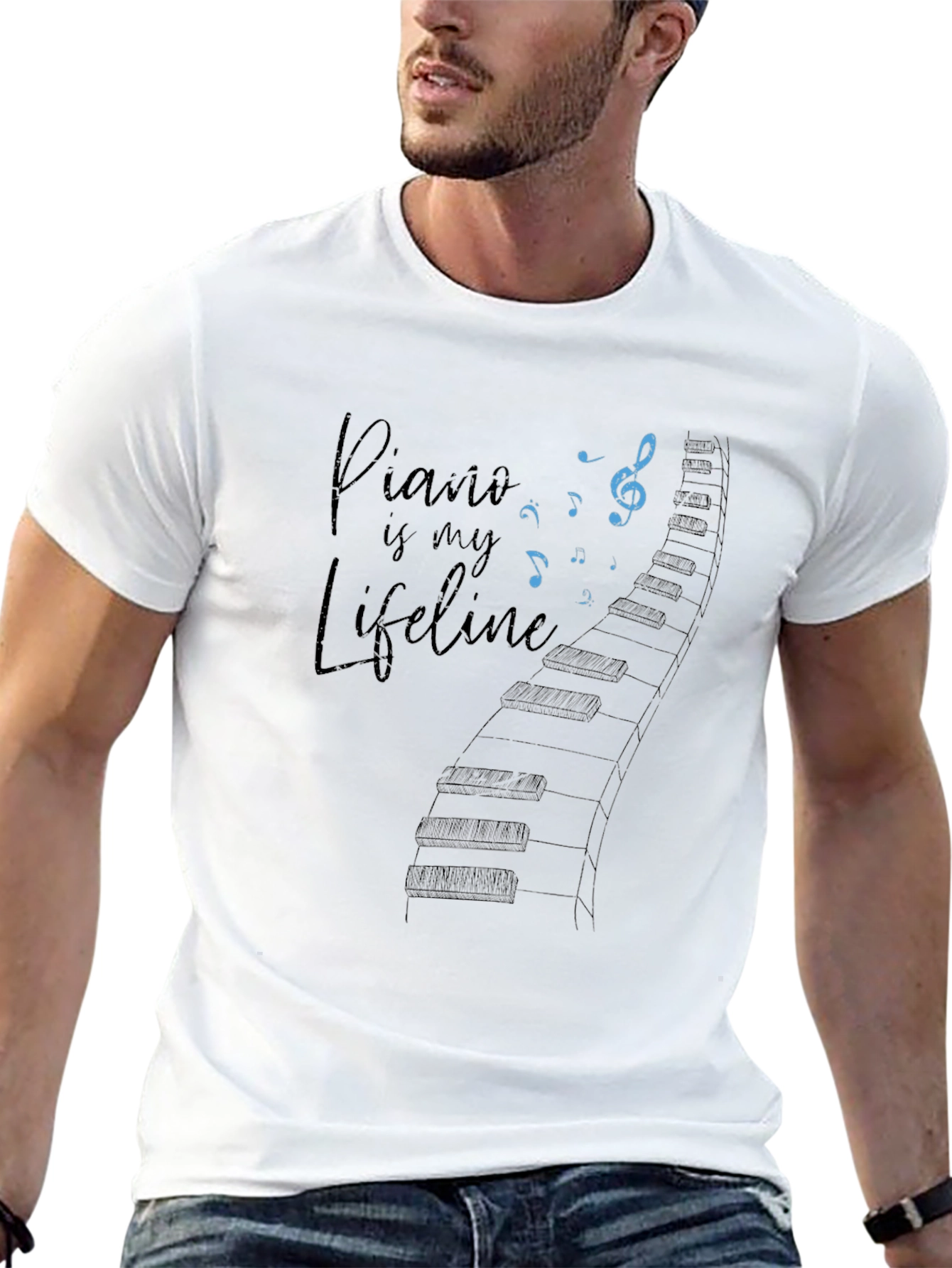 Piano is My Lifeline Black Graphic Tee