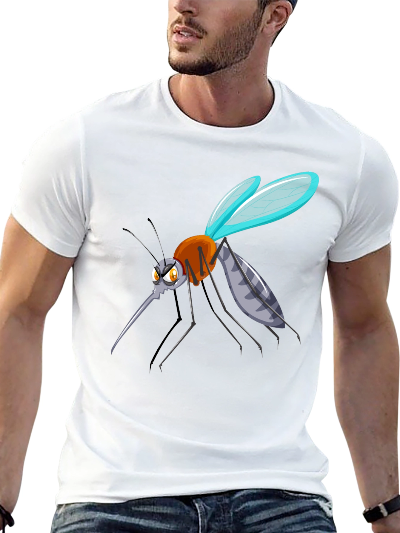 Cartoon Mosquito Graphic Tee - Black Cotton Blend