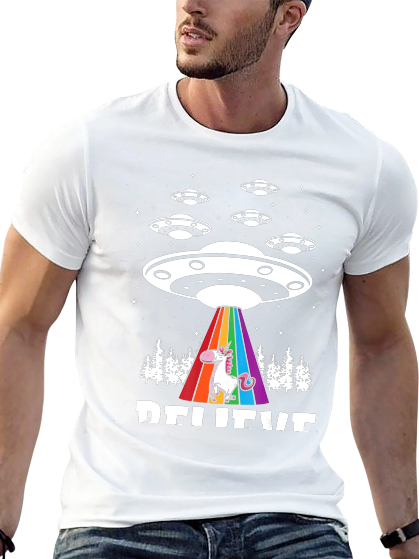 Believe UFO Unicorn Black T-Shirt