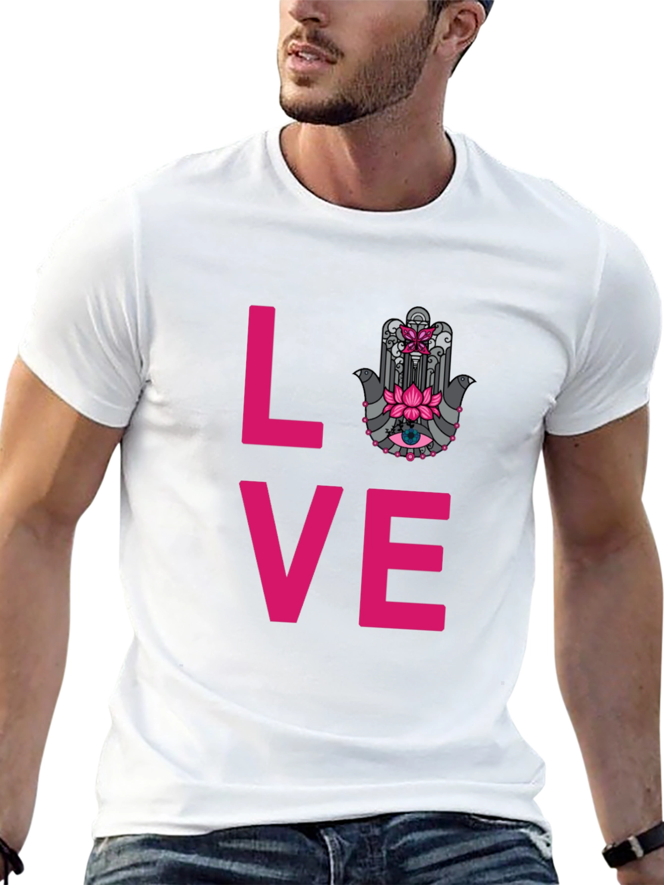 Love Hamsa Graphic Tee - Stylish Mens Black T-Shirt