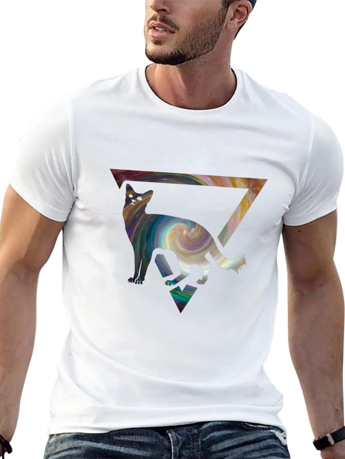 Cosmic Cat Triangle Tee - Unique Graphic Print