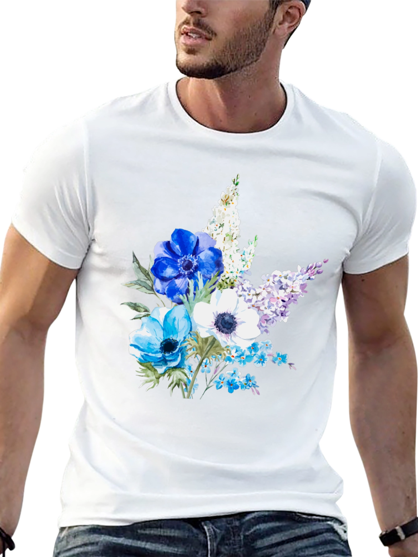 Floral Anemone Print Black T-Shirt
