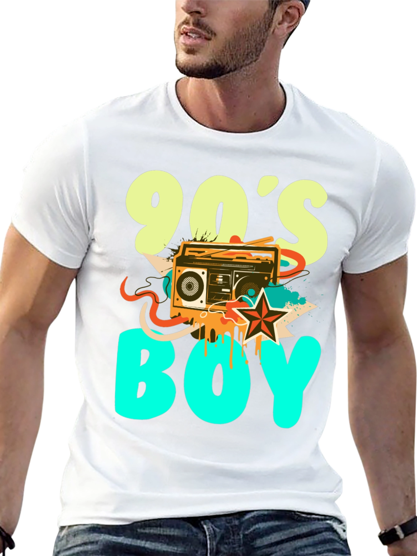 90s Boy Graphic Print Black T-Shirt