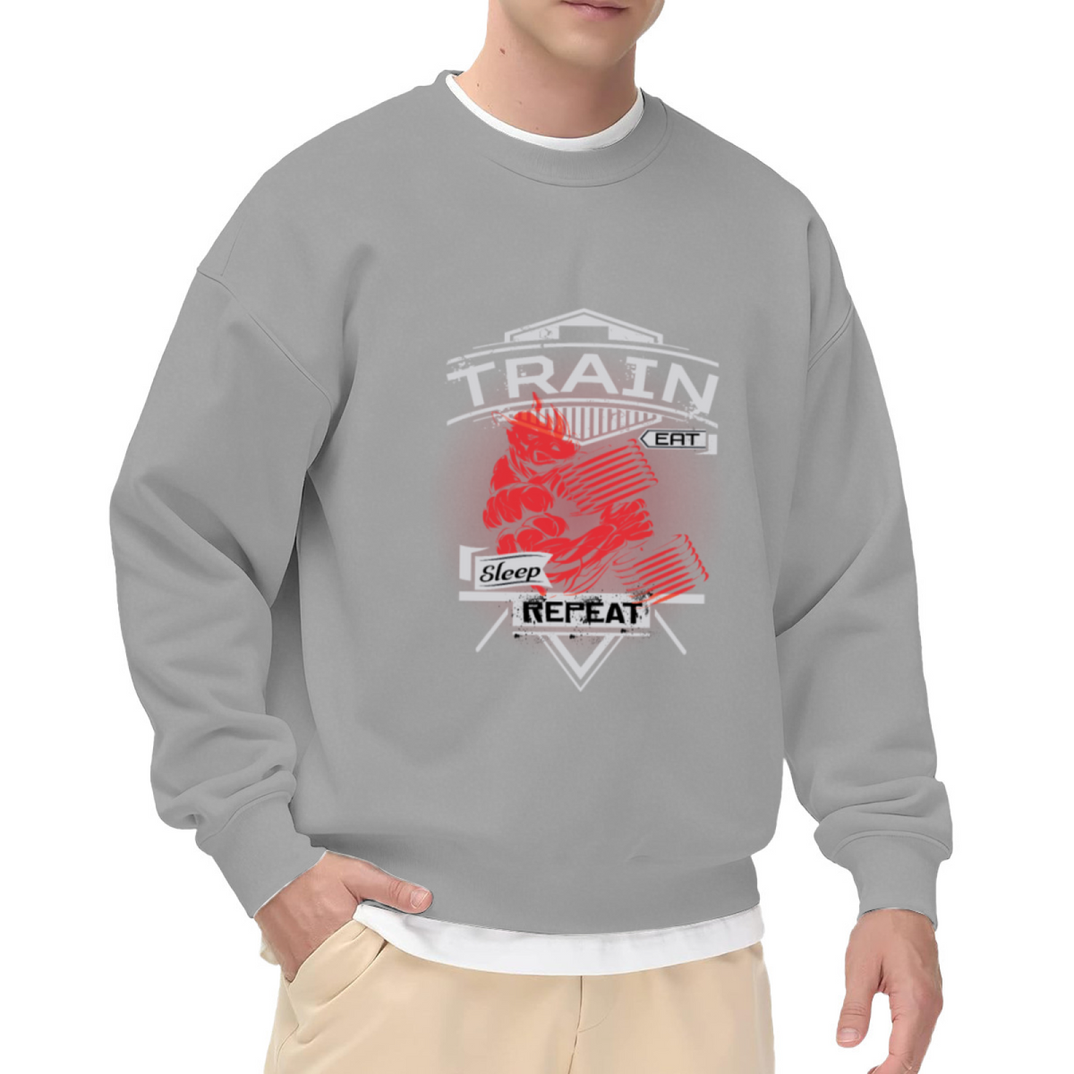 TRAIN EAT SLEEP REPEAT - Fitness Gym Motivation Graphic ԲÁìÎÀÒ | Unisex Pullover Sweatshirt
