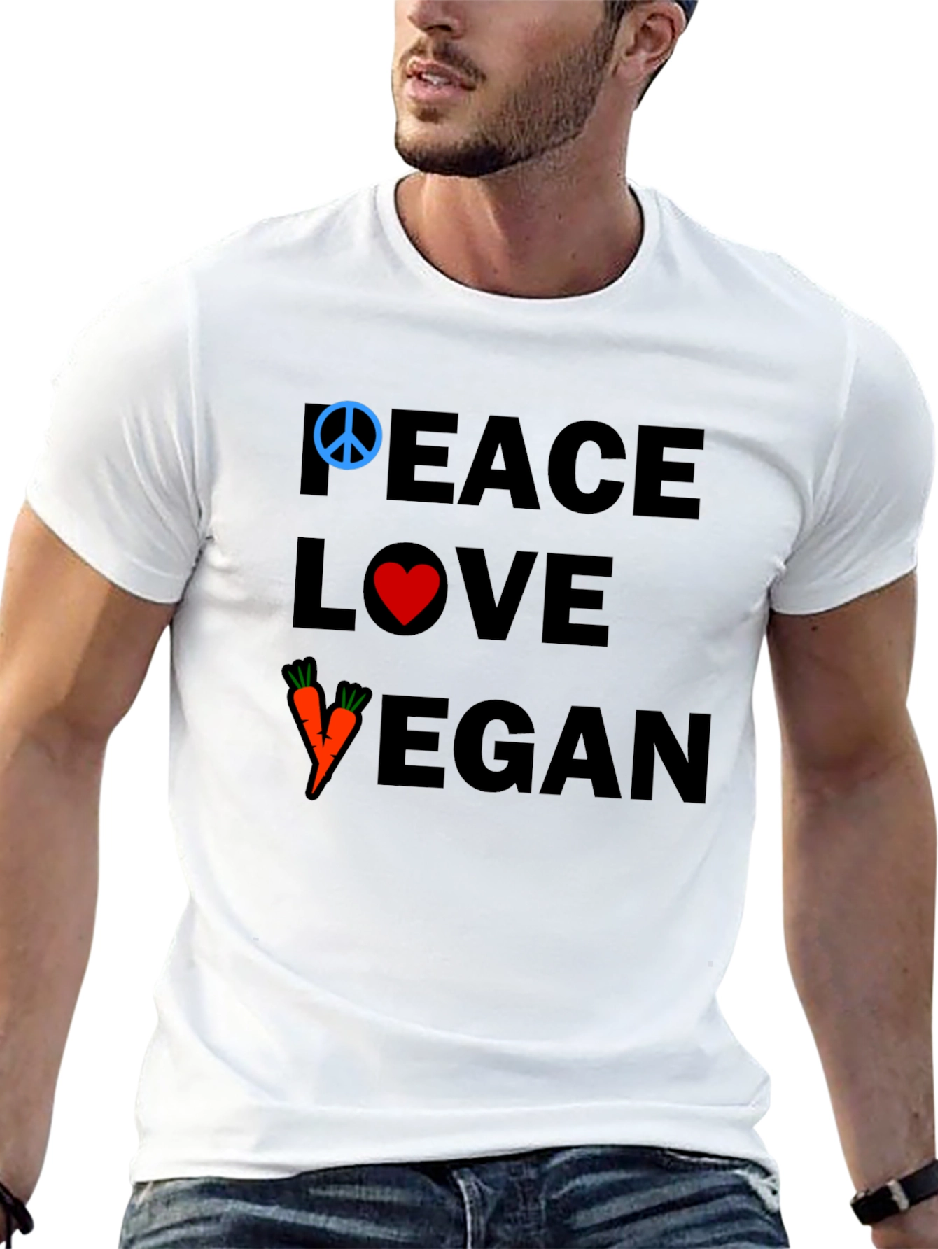 Peace Love Vegan T-Shirt - Black Cotton Tee