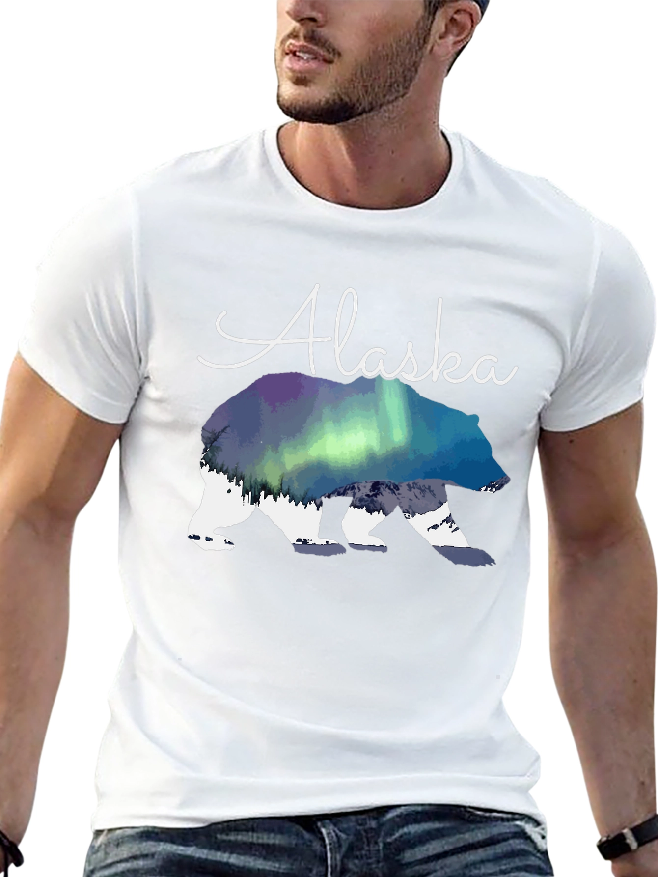 Alaska Bear T-Shirt Aurora Borealis Graphic Tee