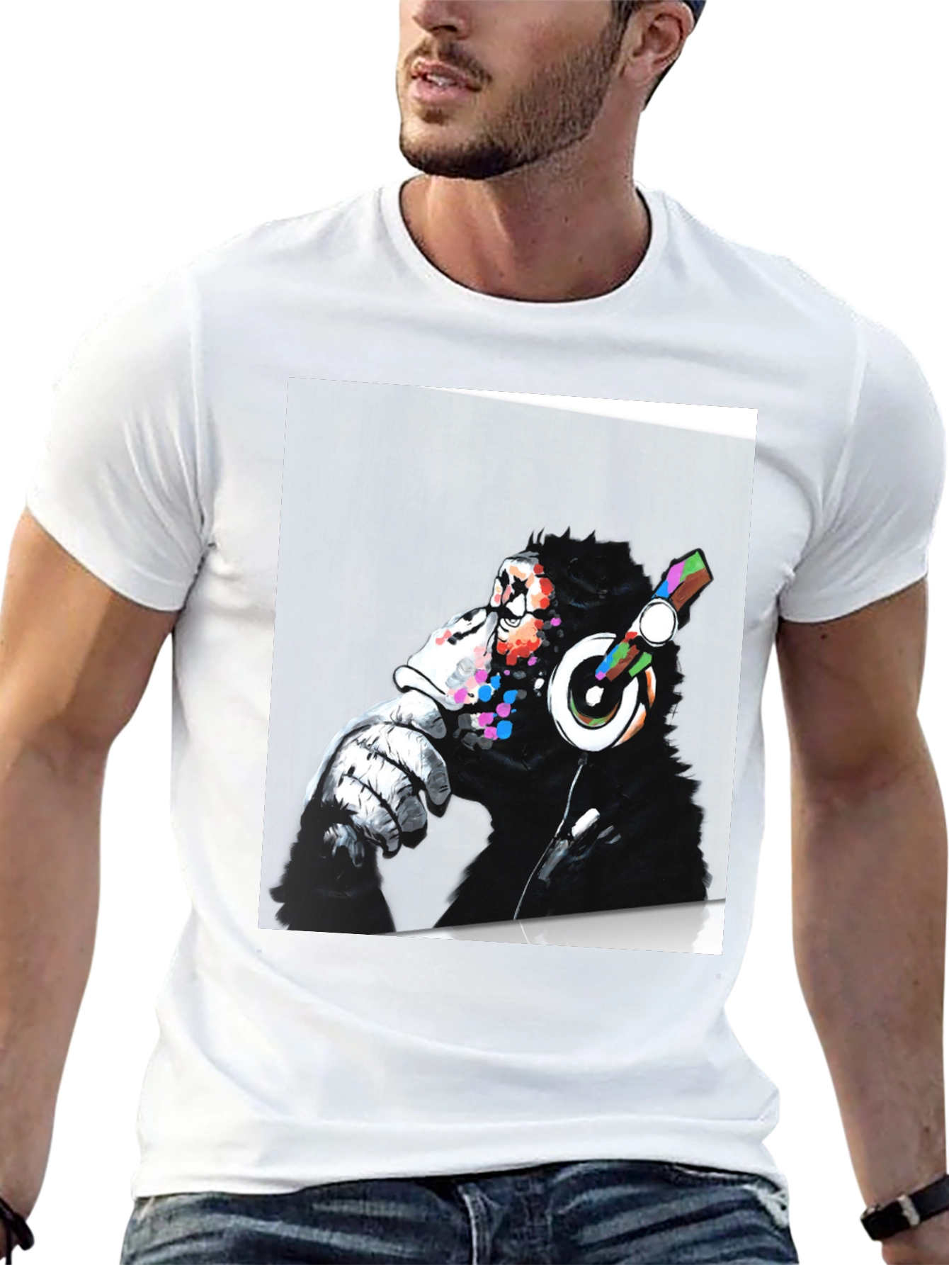 DJ Monkey Graphic Print Black T-Shirt