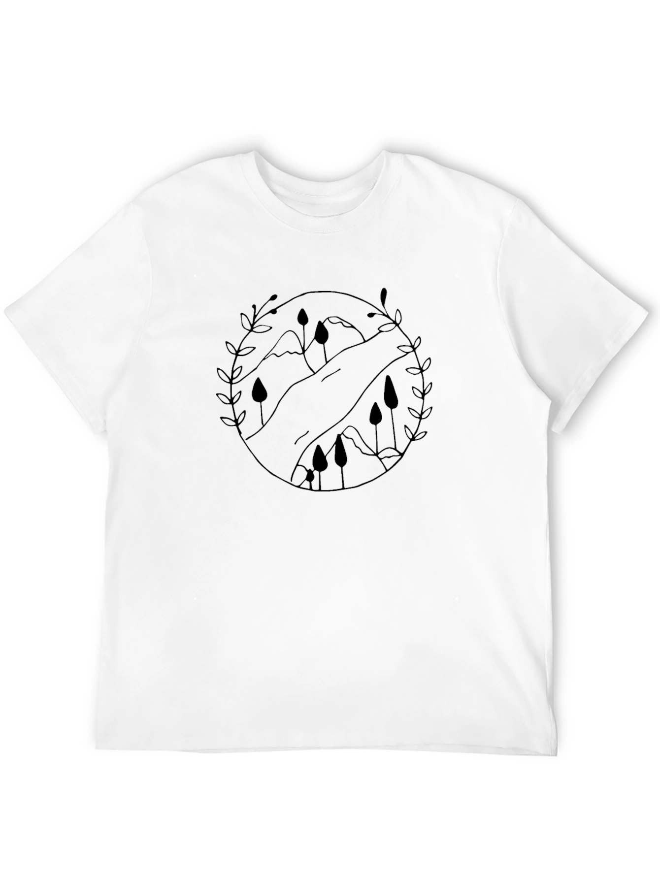 Nature Scene Graphic Tee - Black Cotton Casual Shirt