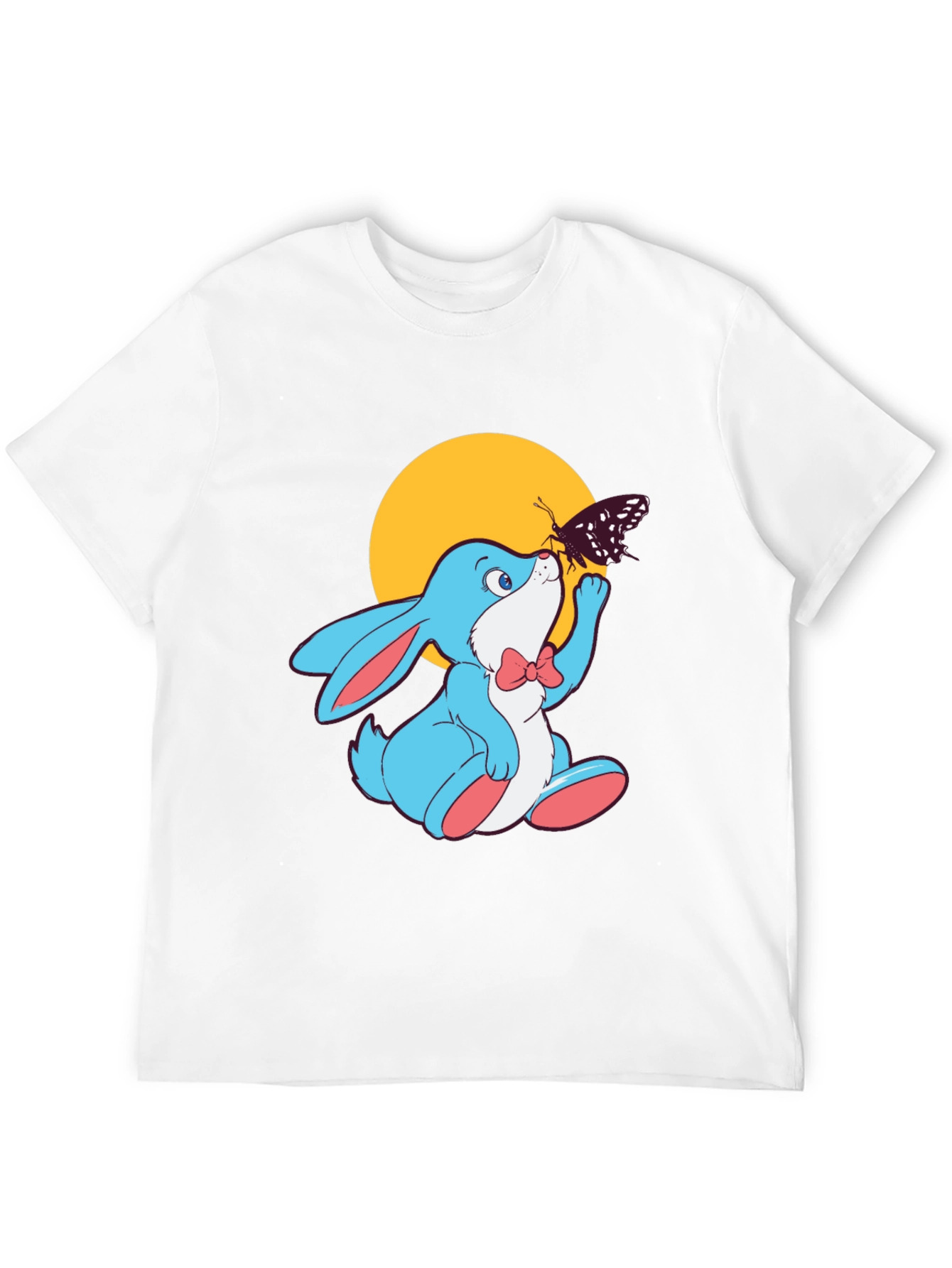 Cute Bunny & Butterfly Black T-Shirt