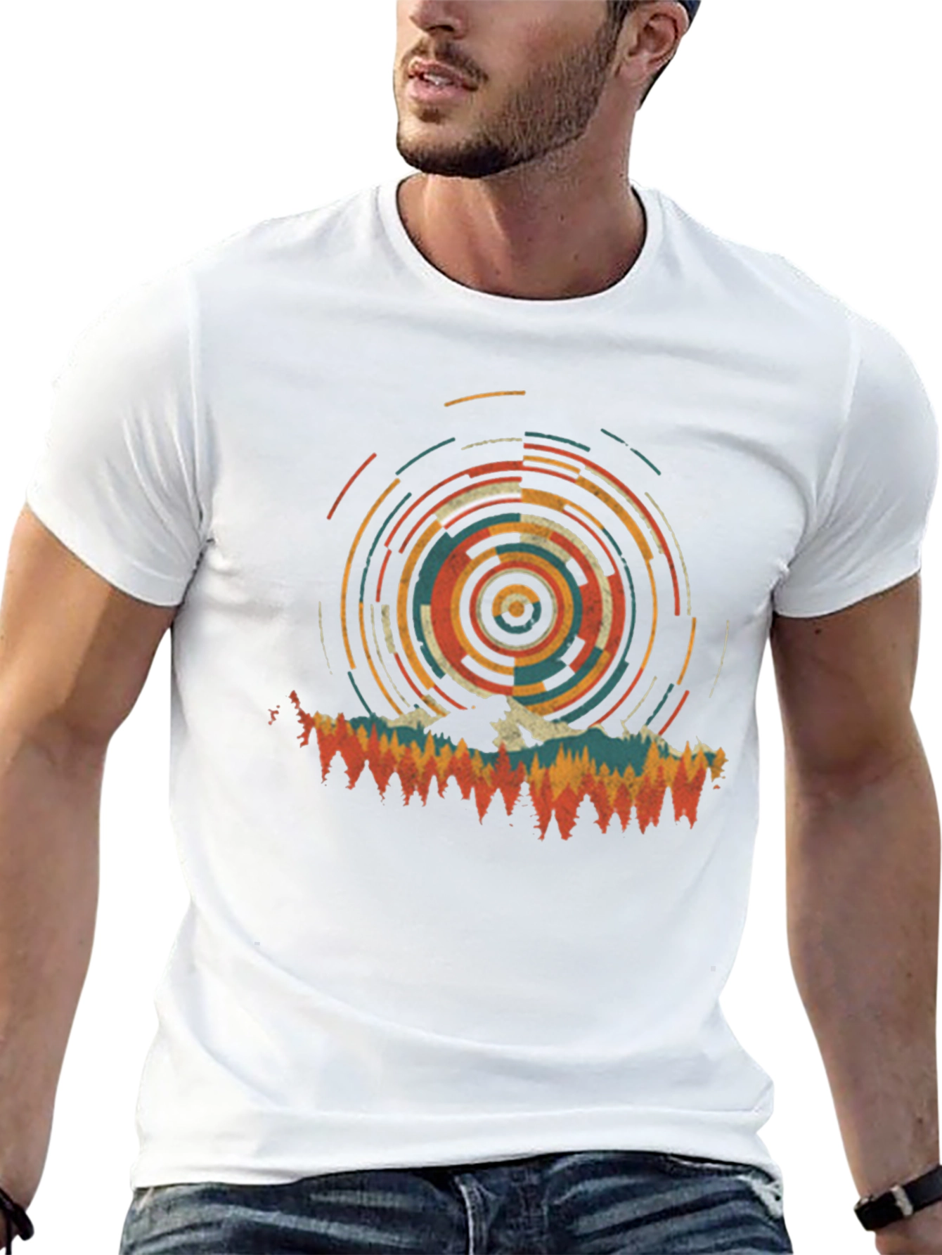 Retro Mountain Circle Graphic Tee - Black