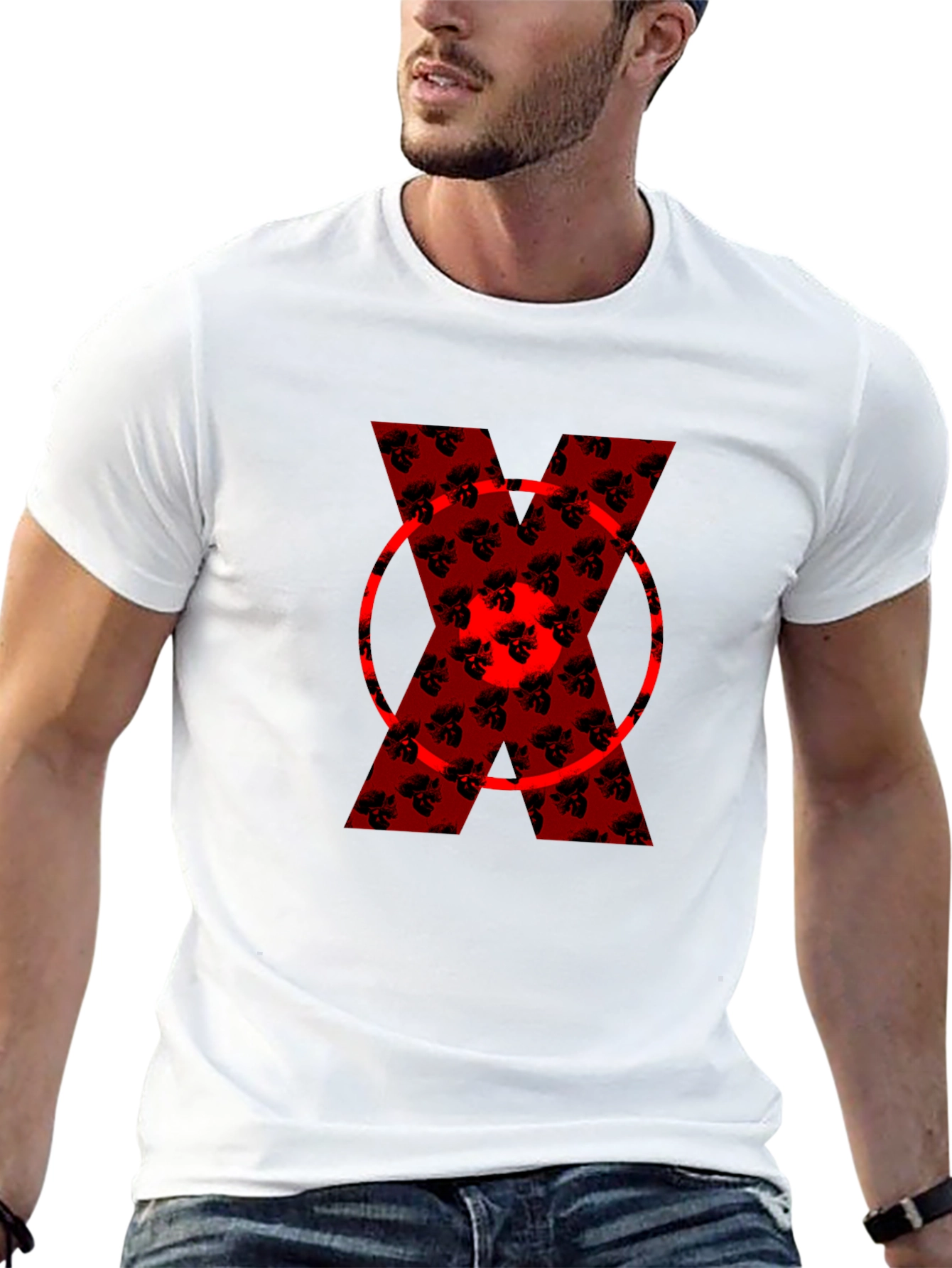 Bold Red Floral X Graphic Black T-Shirt