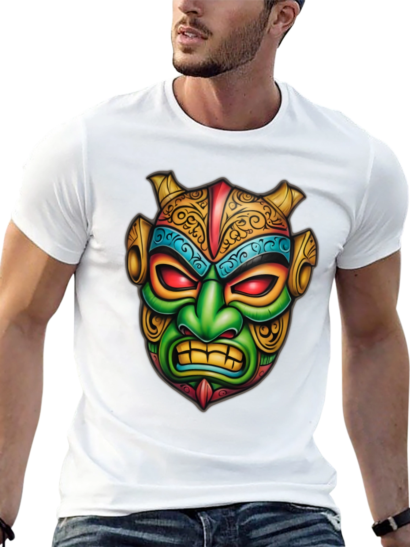 Mens Graphic Tee - Tribal Mask Design