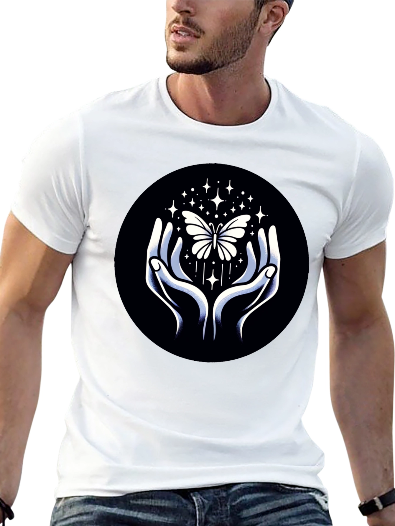 Butterfly Hands Graphic Tee - Stylish Black T-Shirt