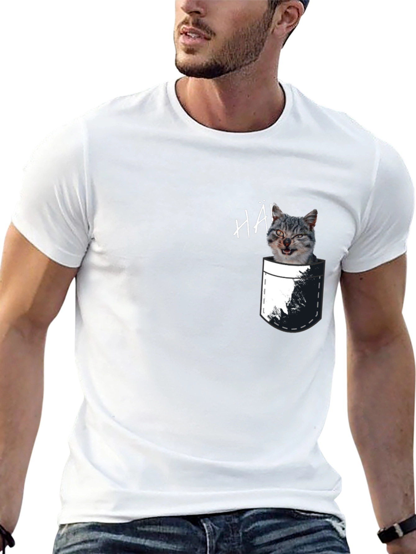 Cat Pocket T-Shirt - Funny Graphic Tee