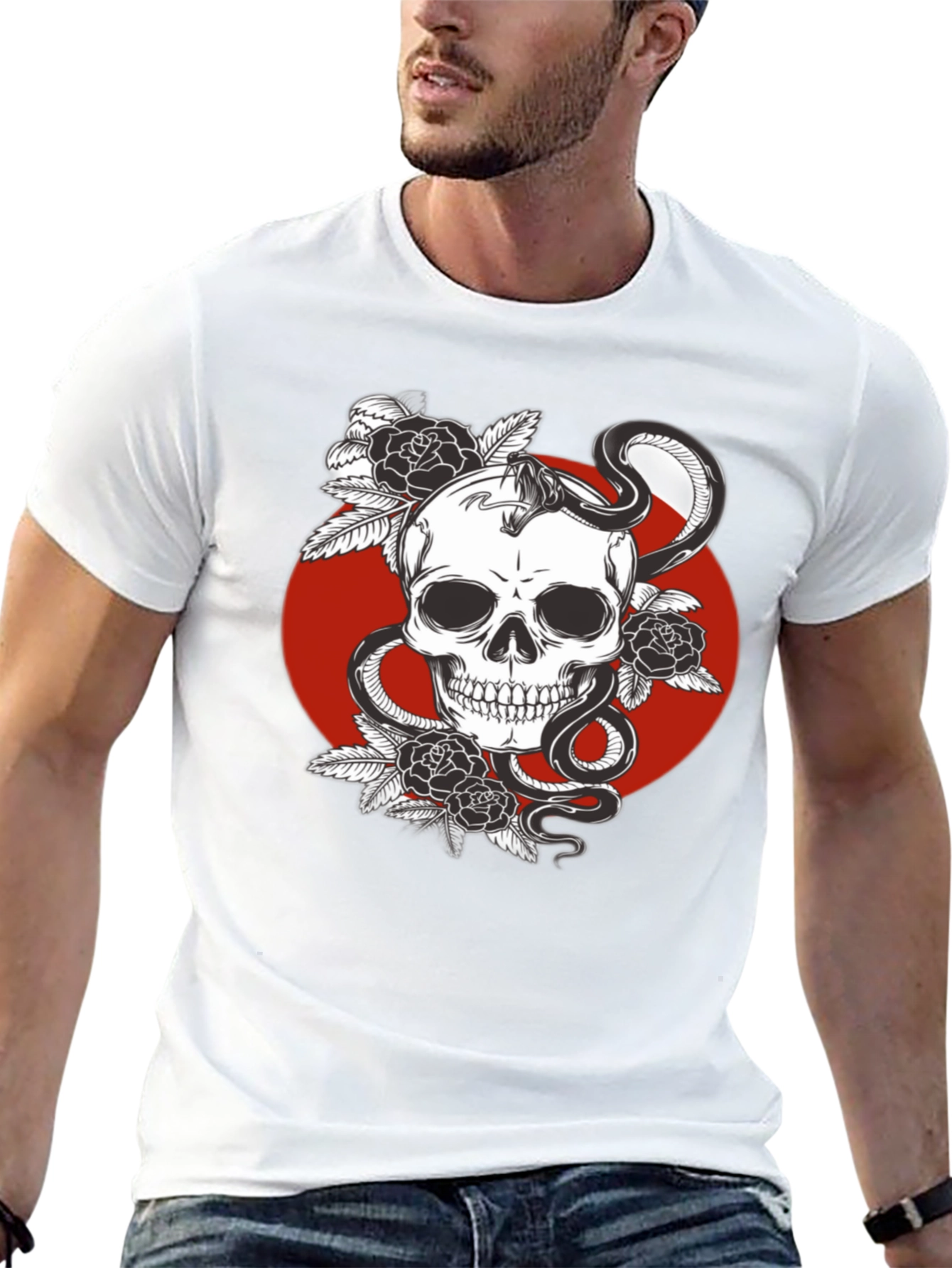 Skull Snake and Roses Graphic Tee - Edgy Style