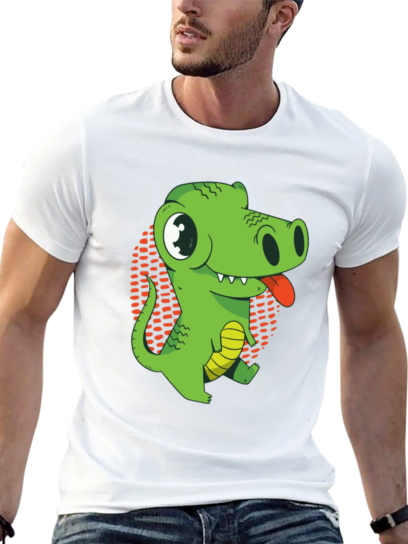 Cartoon Crocodile Graphic T-Shirt - Black Cotton Tee