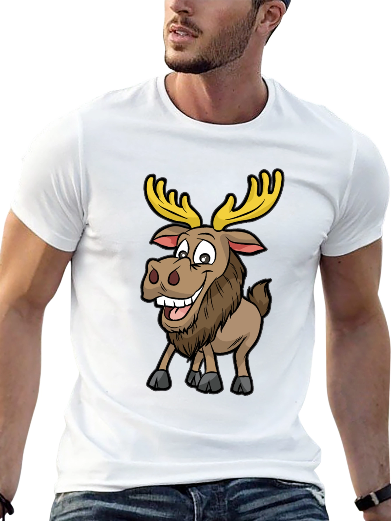 Moose Cartoon Graphic T-Shirt - Black