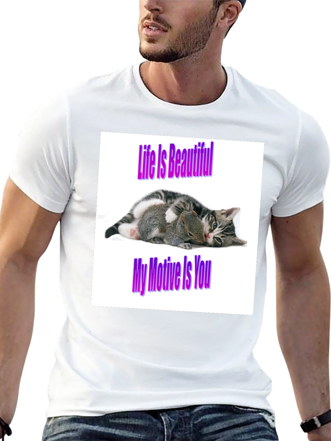 Life is Beautiful Cat & Squirrel Graphic Tee