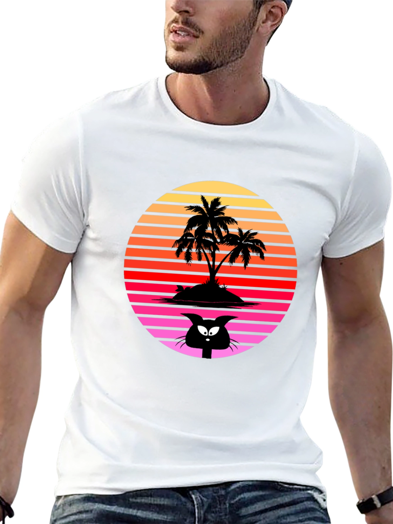 Retro Palm Tree Cat T-Shirt
