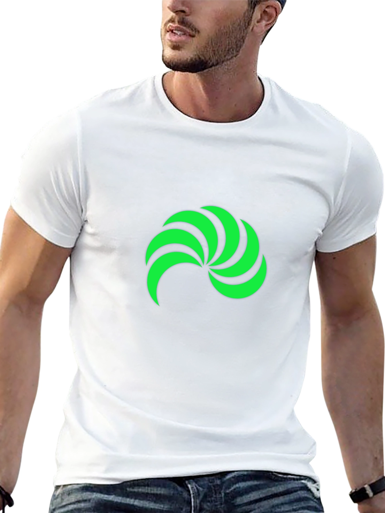 Black T-Shirt with Green Swirl Graphic Print