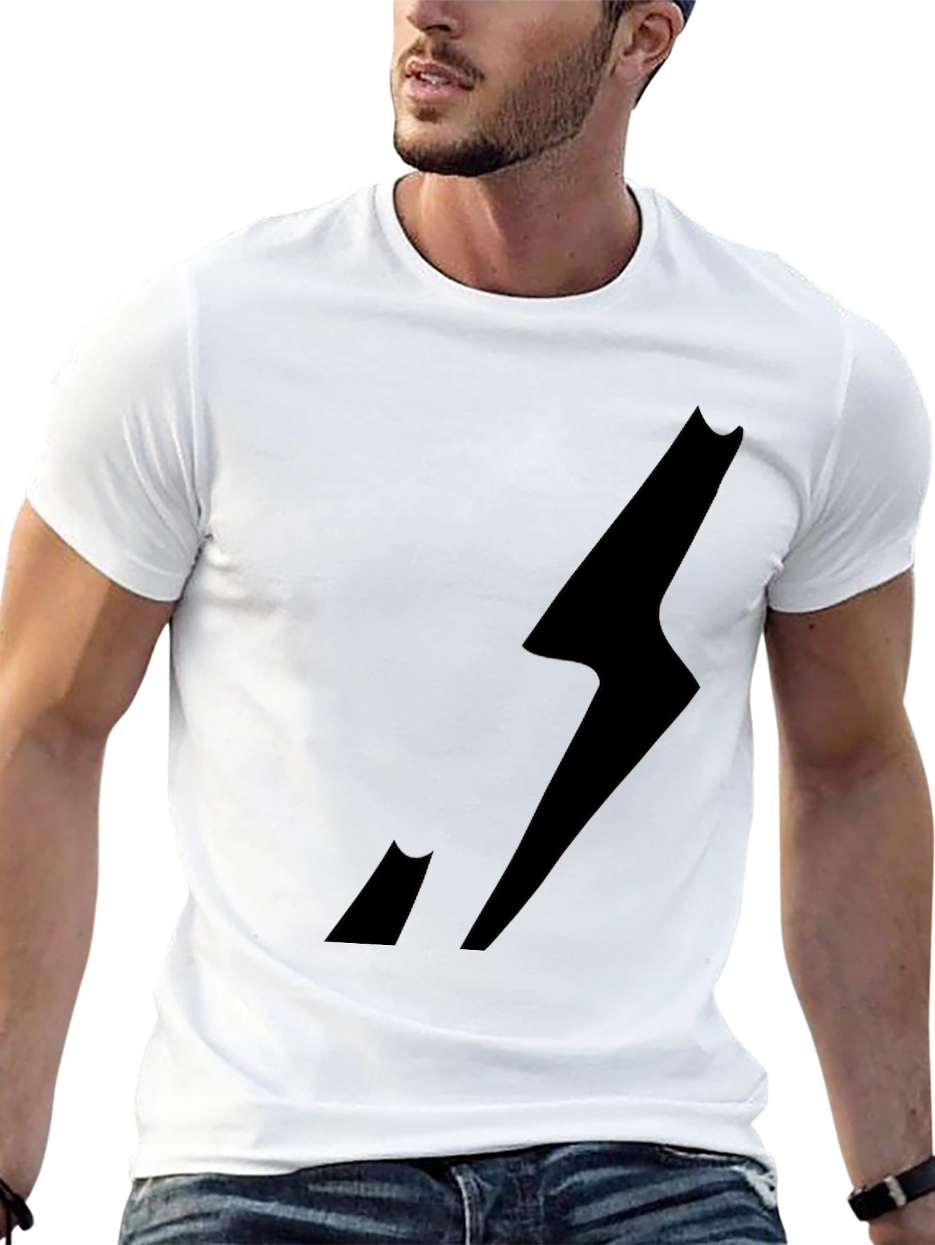 Mens Black Graphic Tee - Lightning Bolt Design