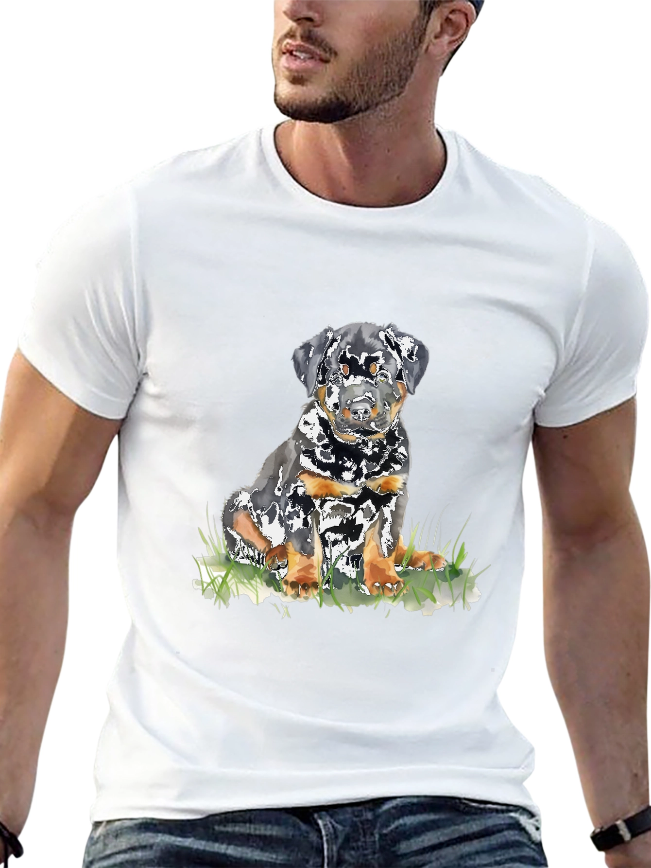 Rottweiler Puppy Graphic T-Shirt - Black Casual Tee