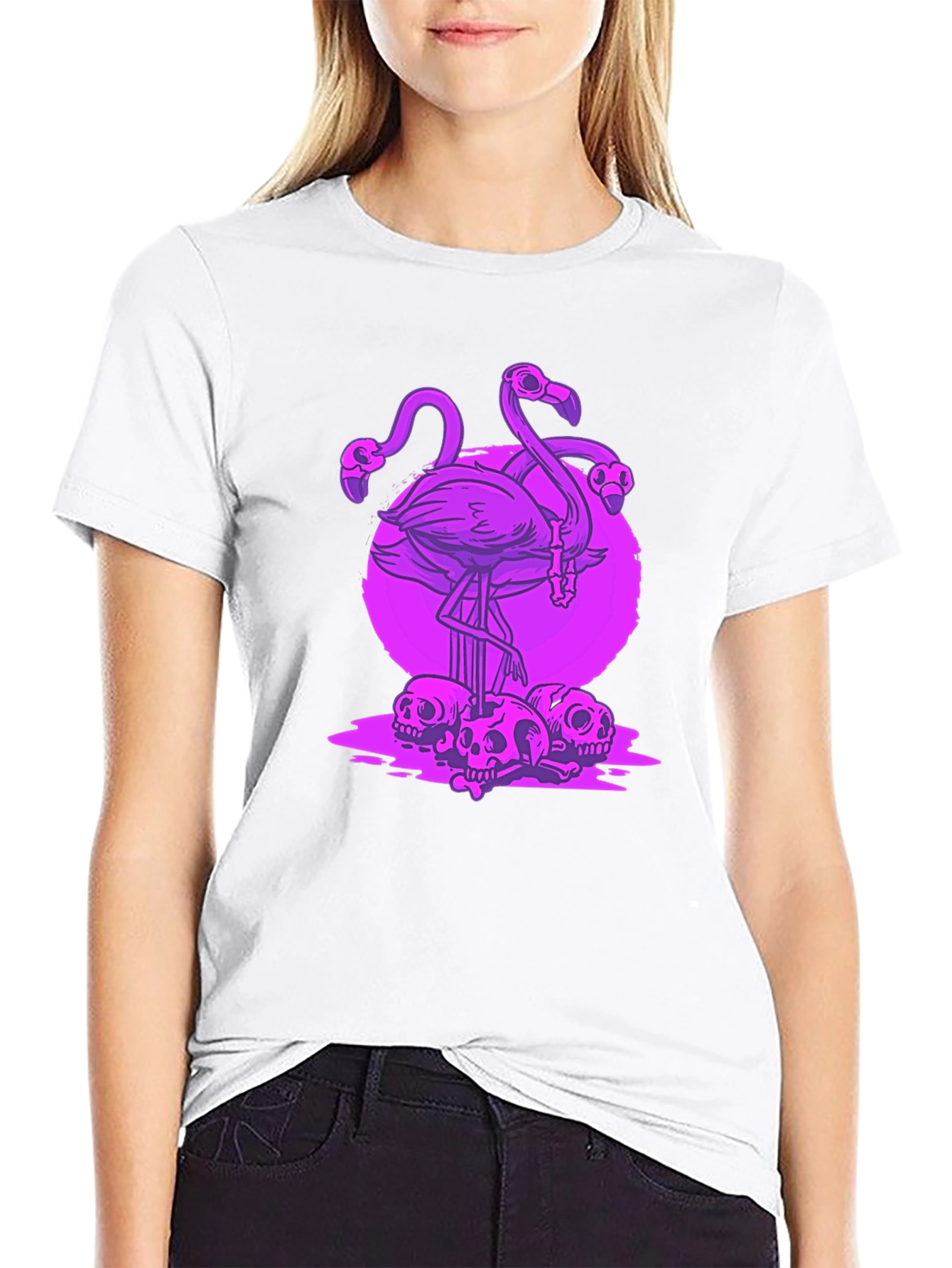 Flamingo Skulls Graphic Tee - Black T-Shirt