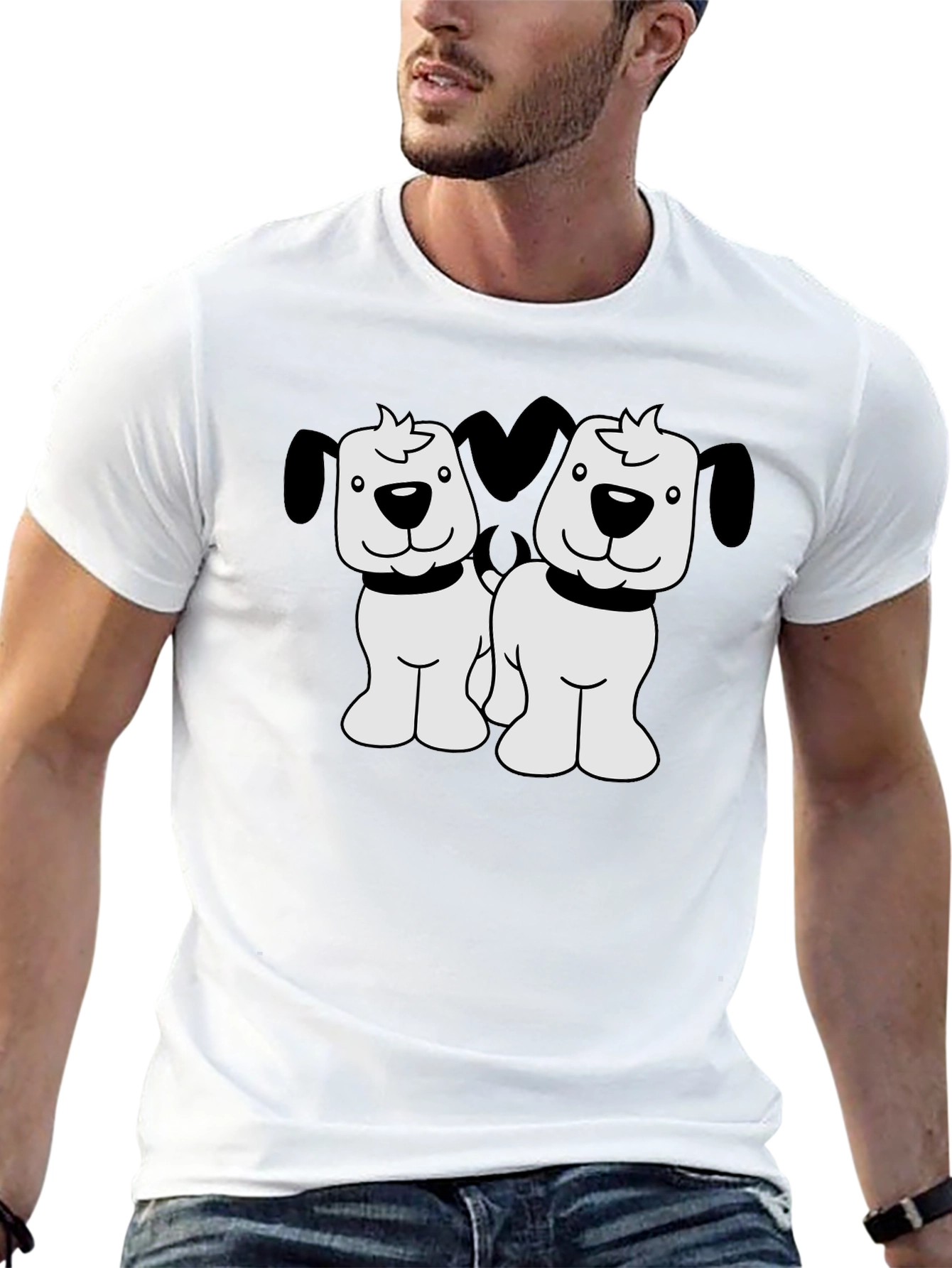 Cute Two Dog Cartoon Black T-Shirt