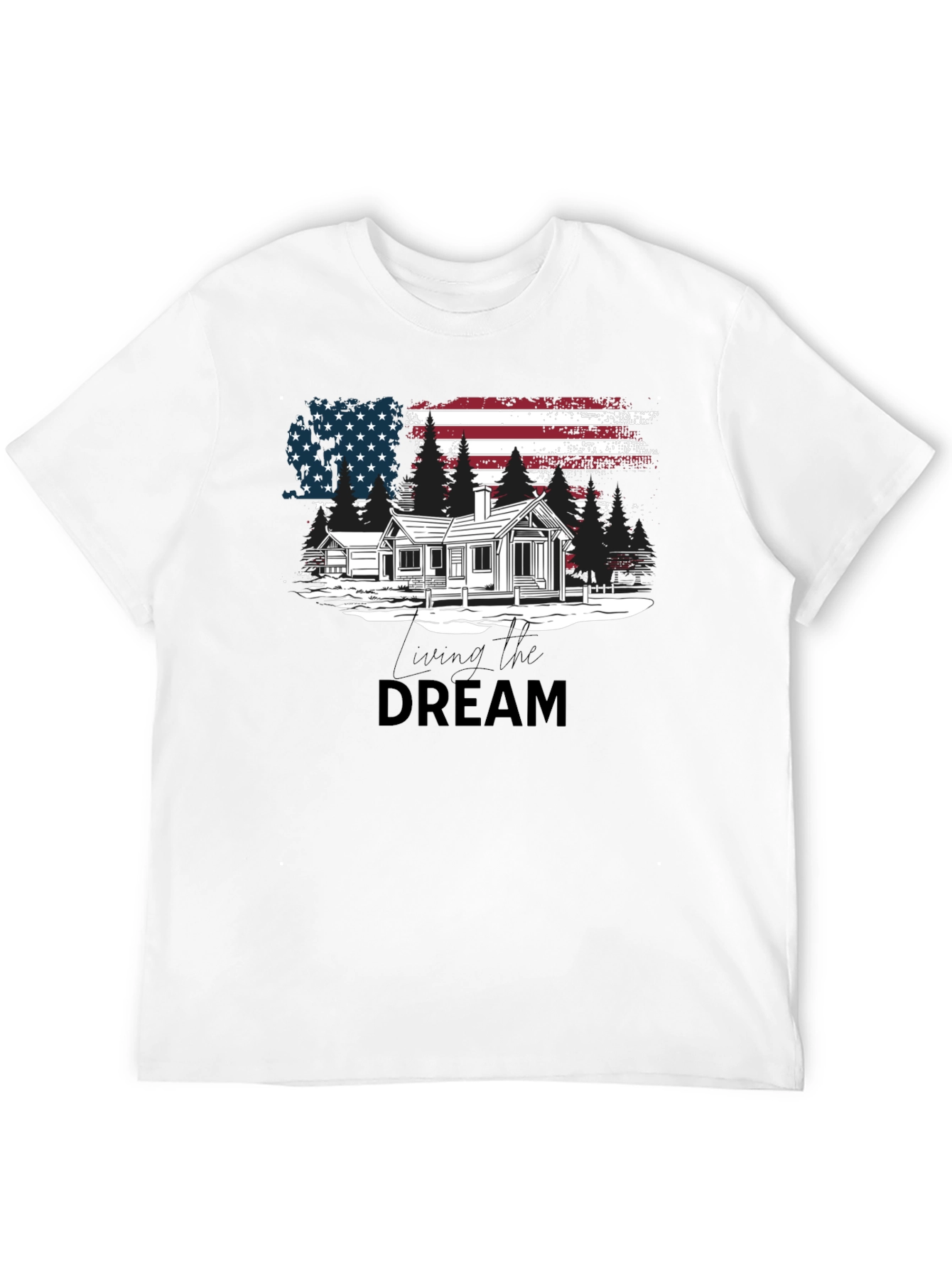 Living the Dream American Flag Cabin T-Shirt