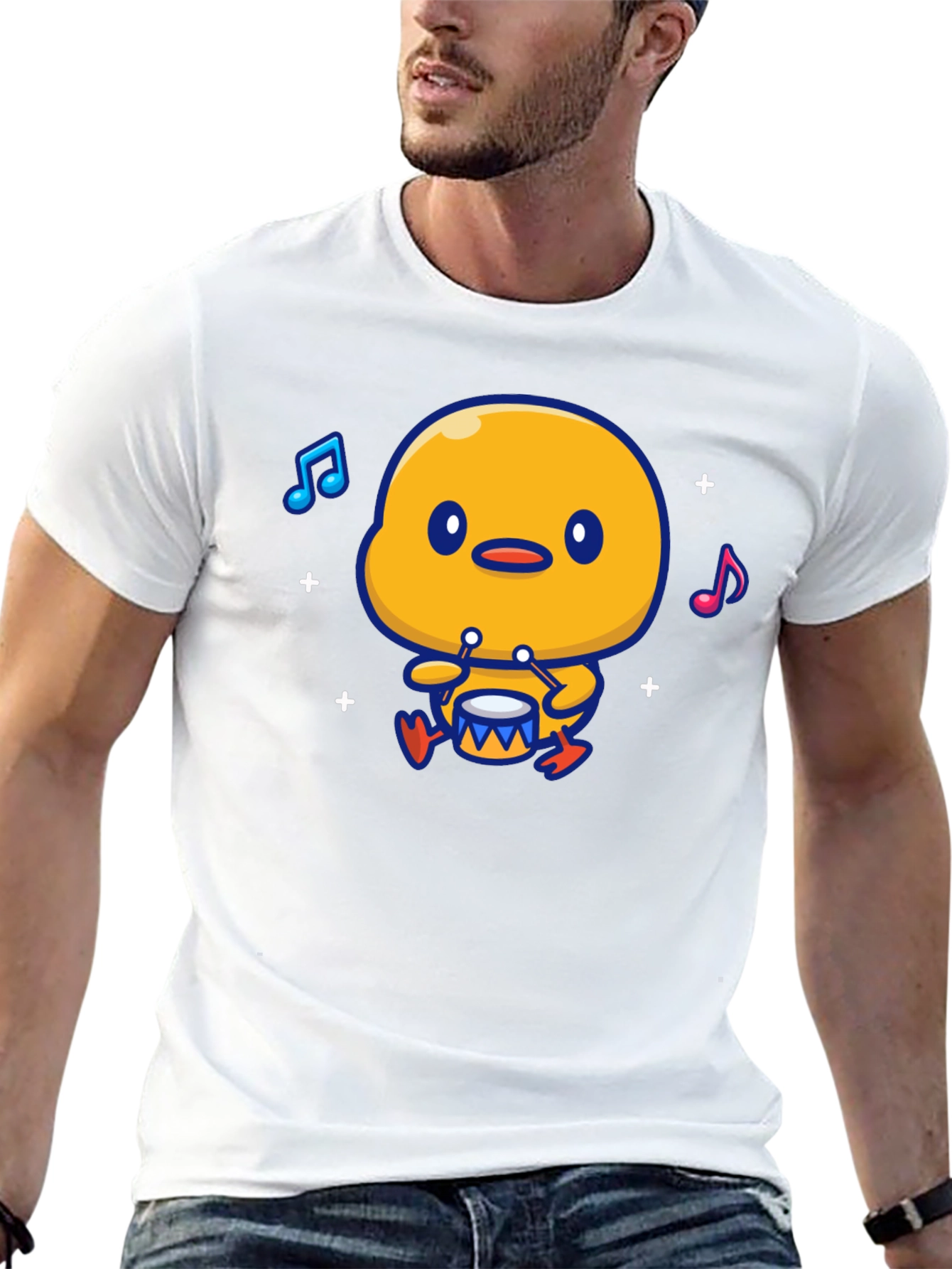 Cute Duck Drummer Graphic T-Shirt