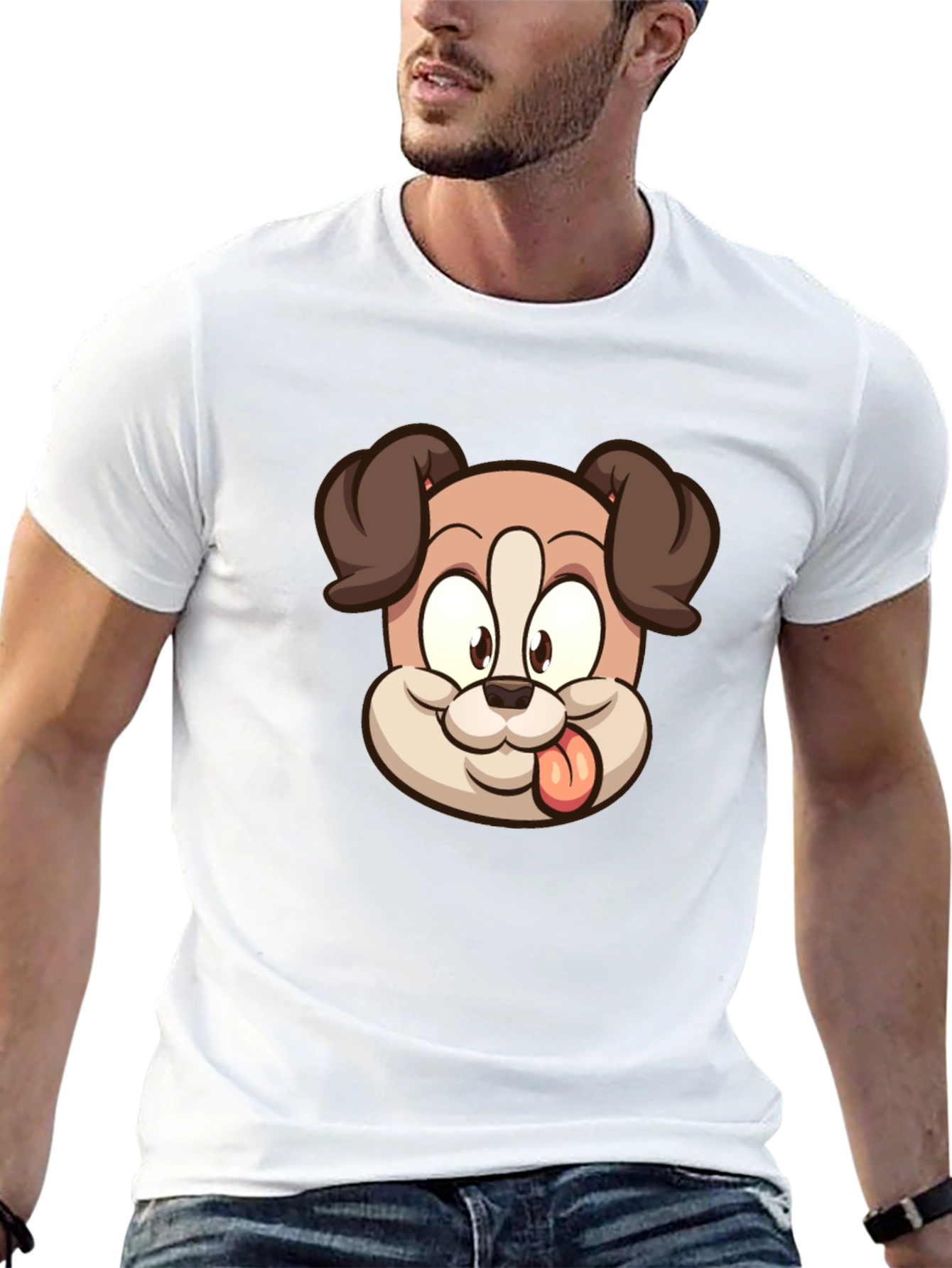 Cartoon Dog Graphic T-Shirt - Black Cotton Tee