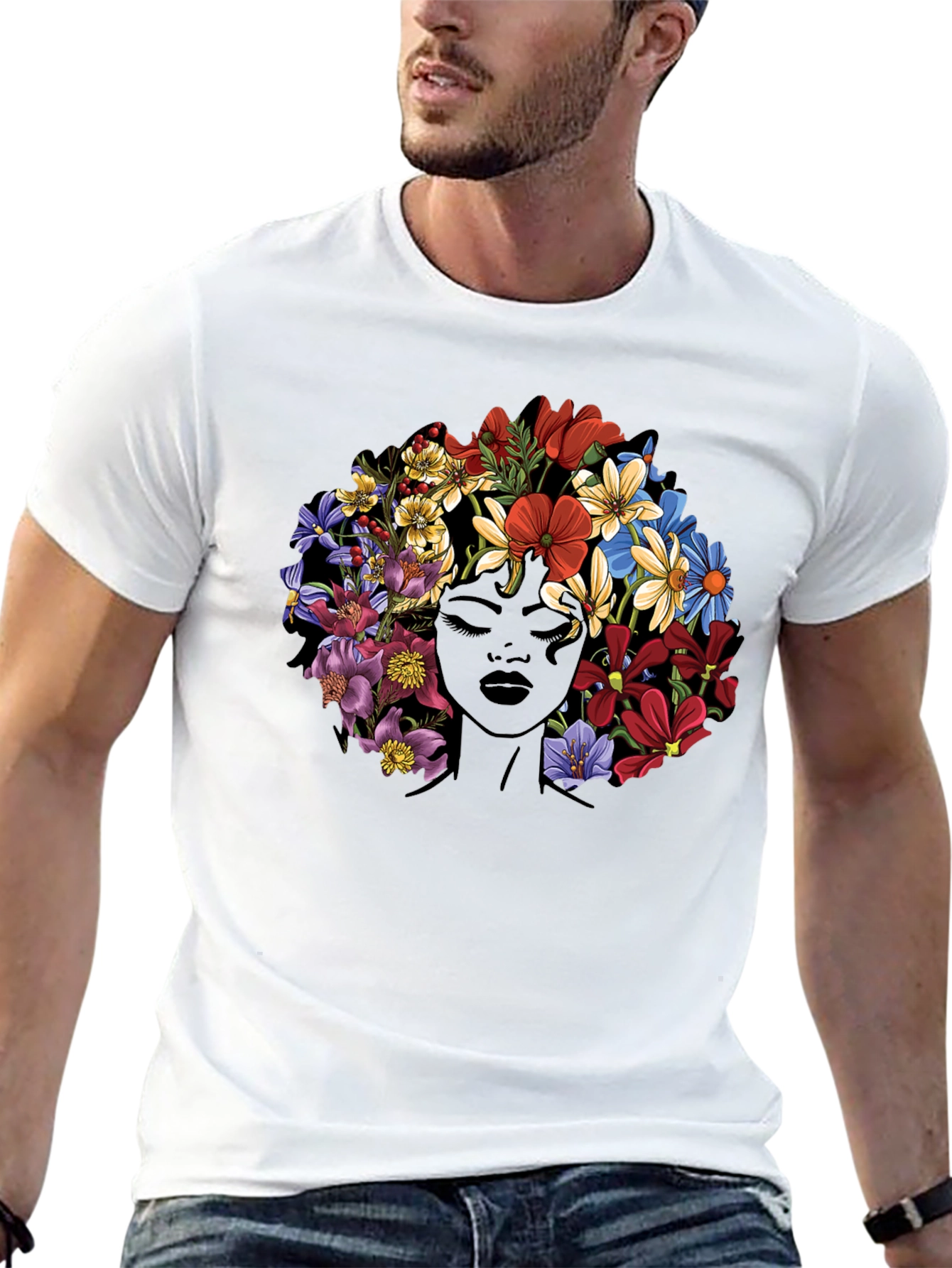 Floral Afro T-Shirt - Black Graphic Tee