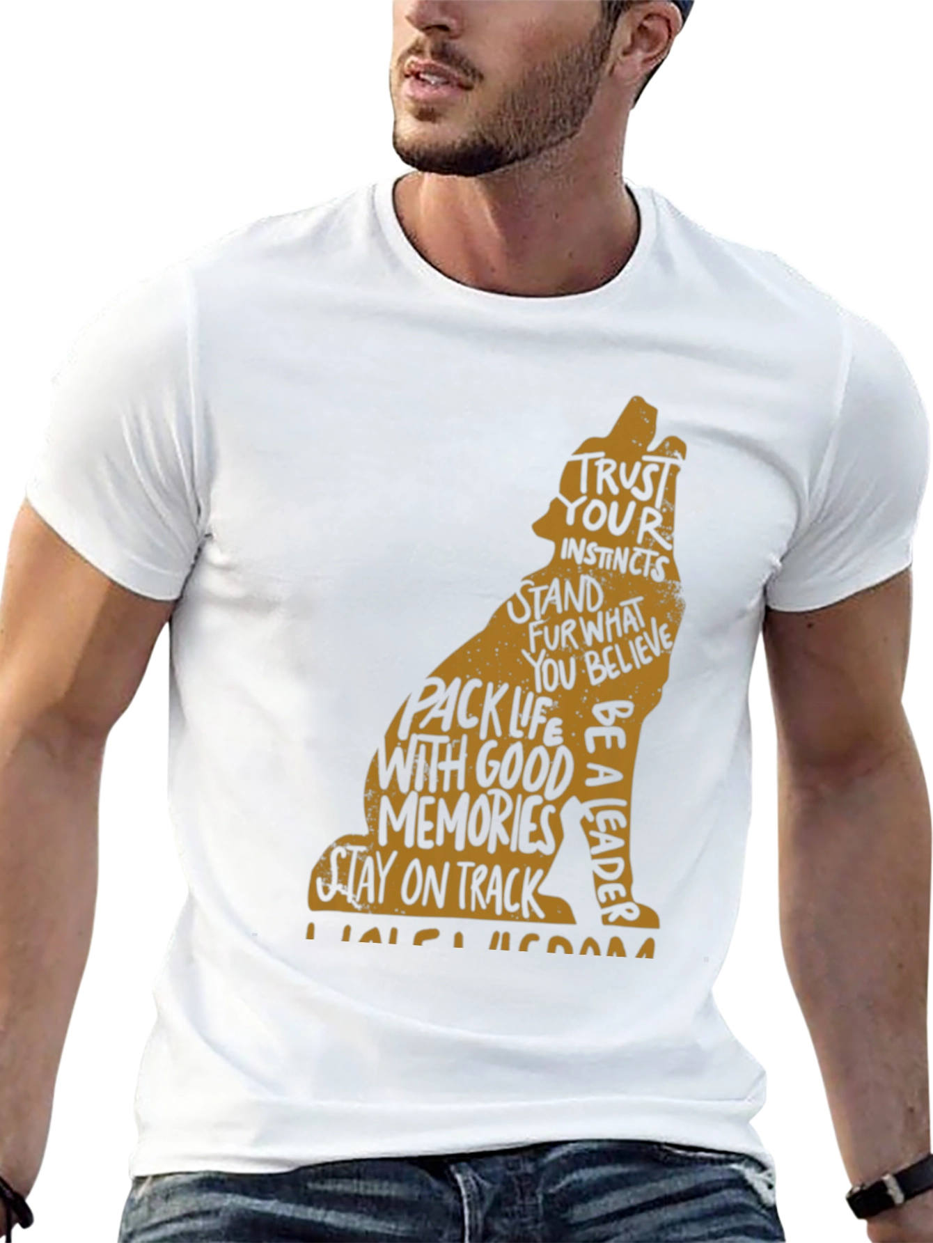 Wolf Graphic Print Crew Neck Mens T-shirt