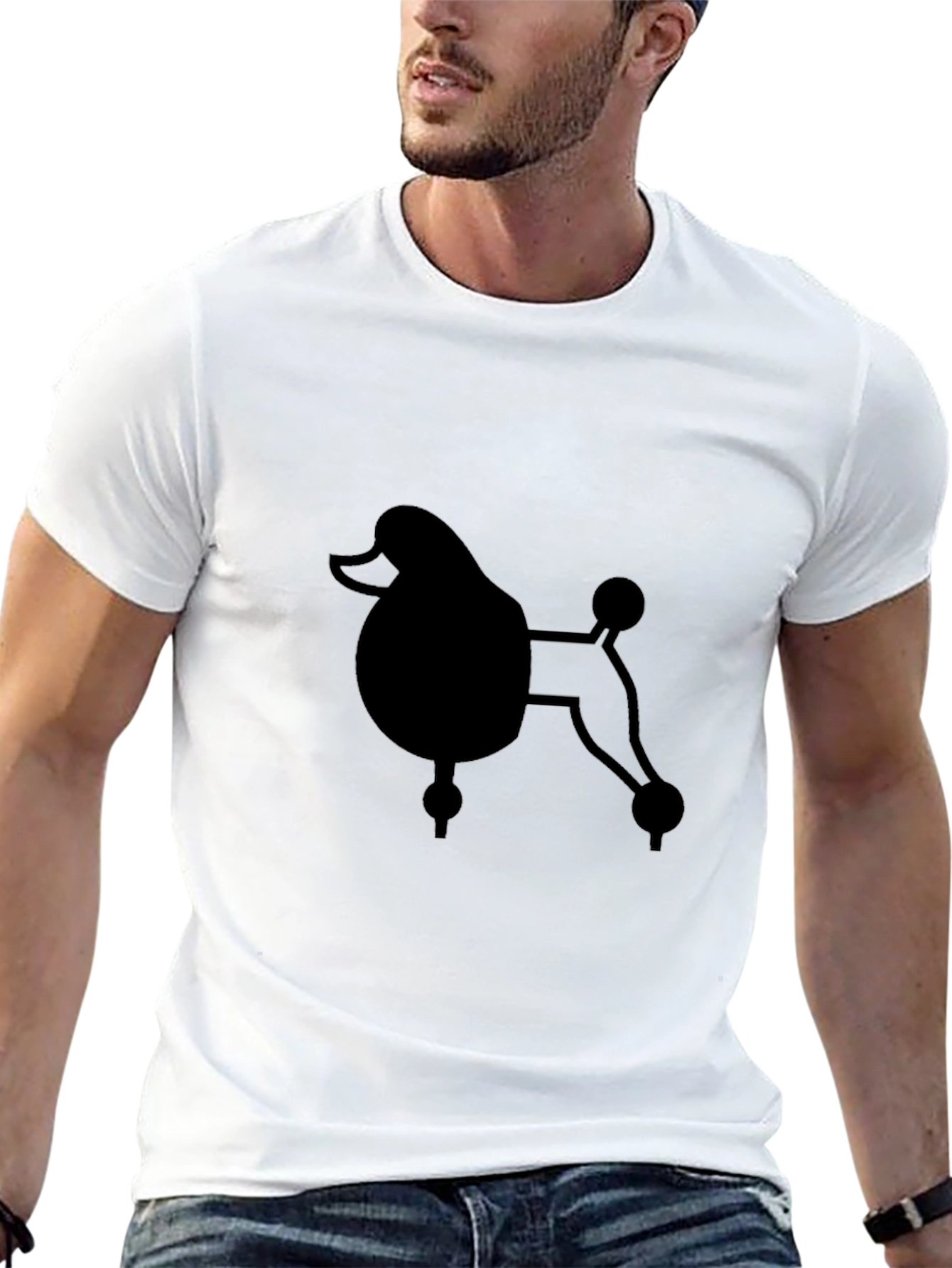 Poodle Graphic Print Black Crew Neck T-Shirt