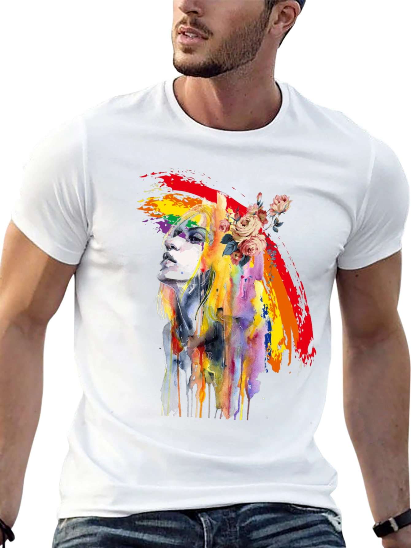 Rainbow Woman Graphic Tee - Artsy Black T-Shirt