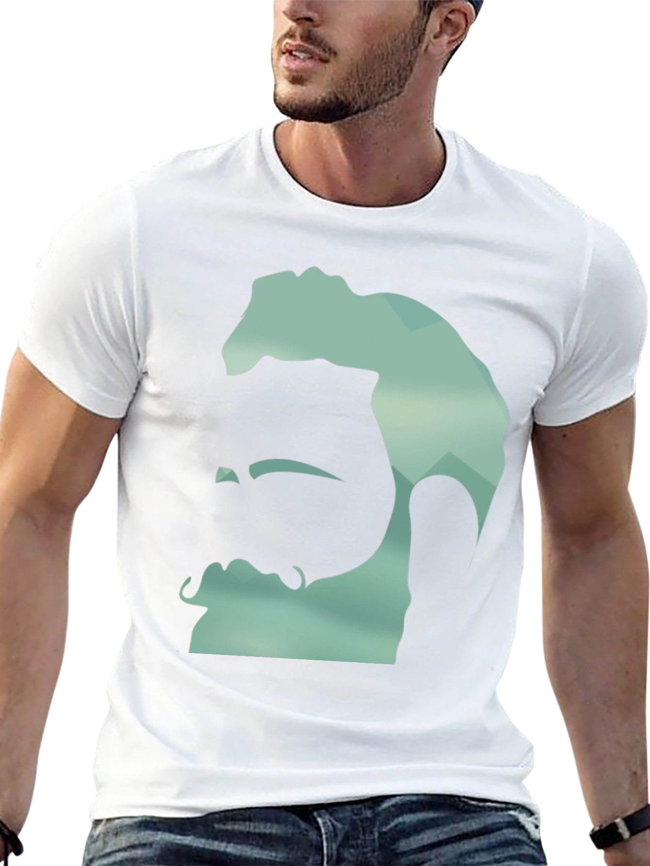 Geometric Bearded Man Graphic Tee - Black