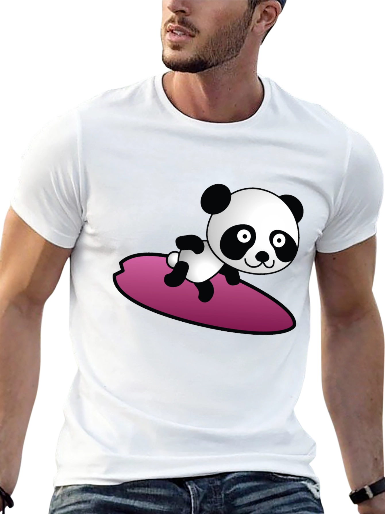 Surfing Panda Graphic Tee - Cool Black T-Shirt