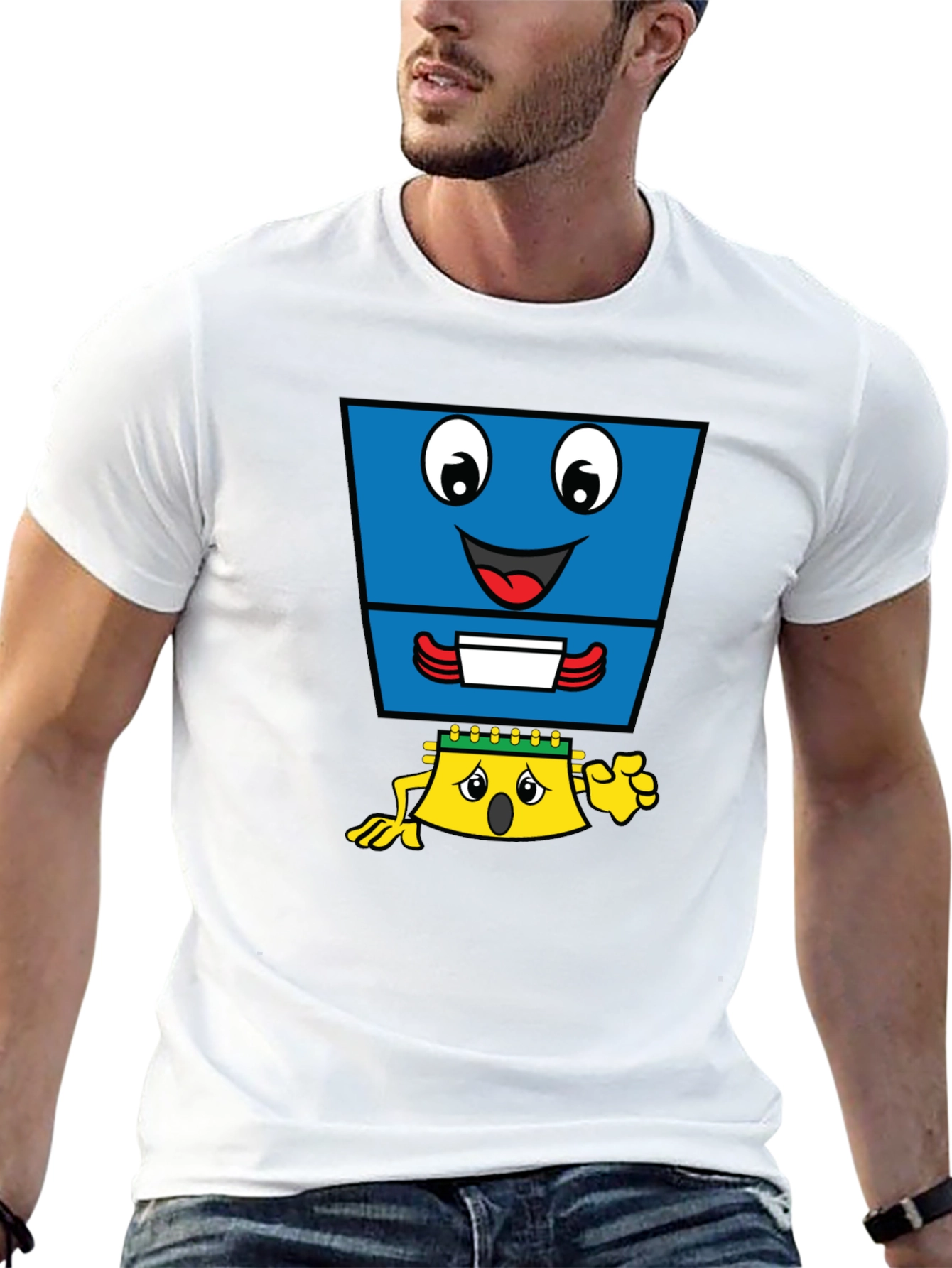 Funny Cartoon Character Graphic T-Shirt - Black