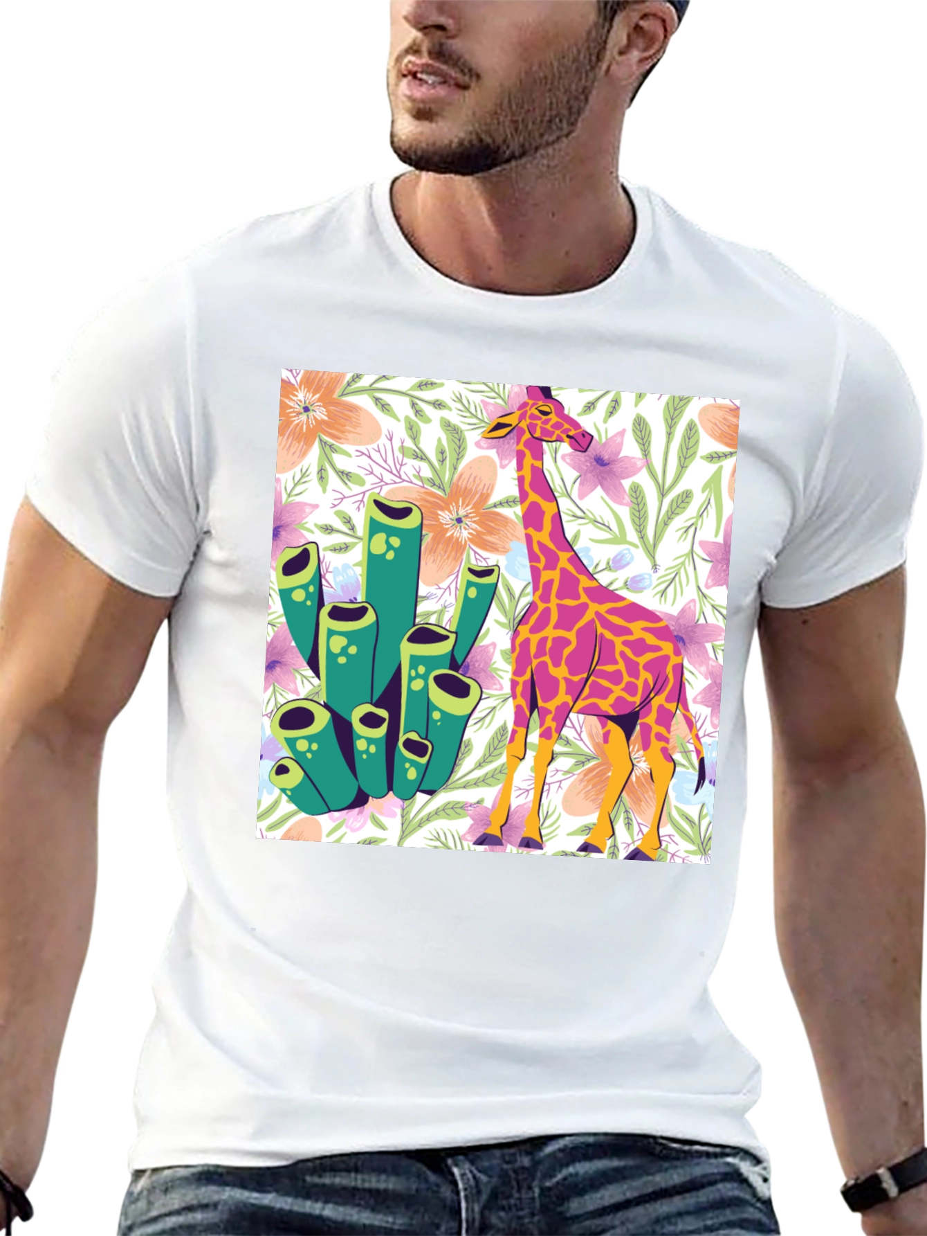 Floral Giraffe Graphic Tee - Unique Design