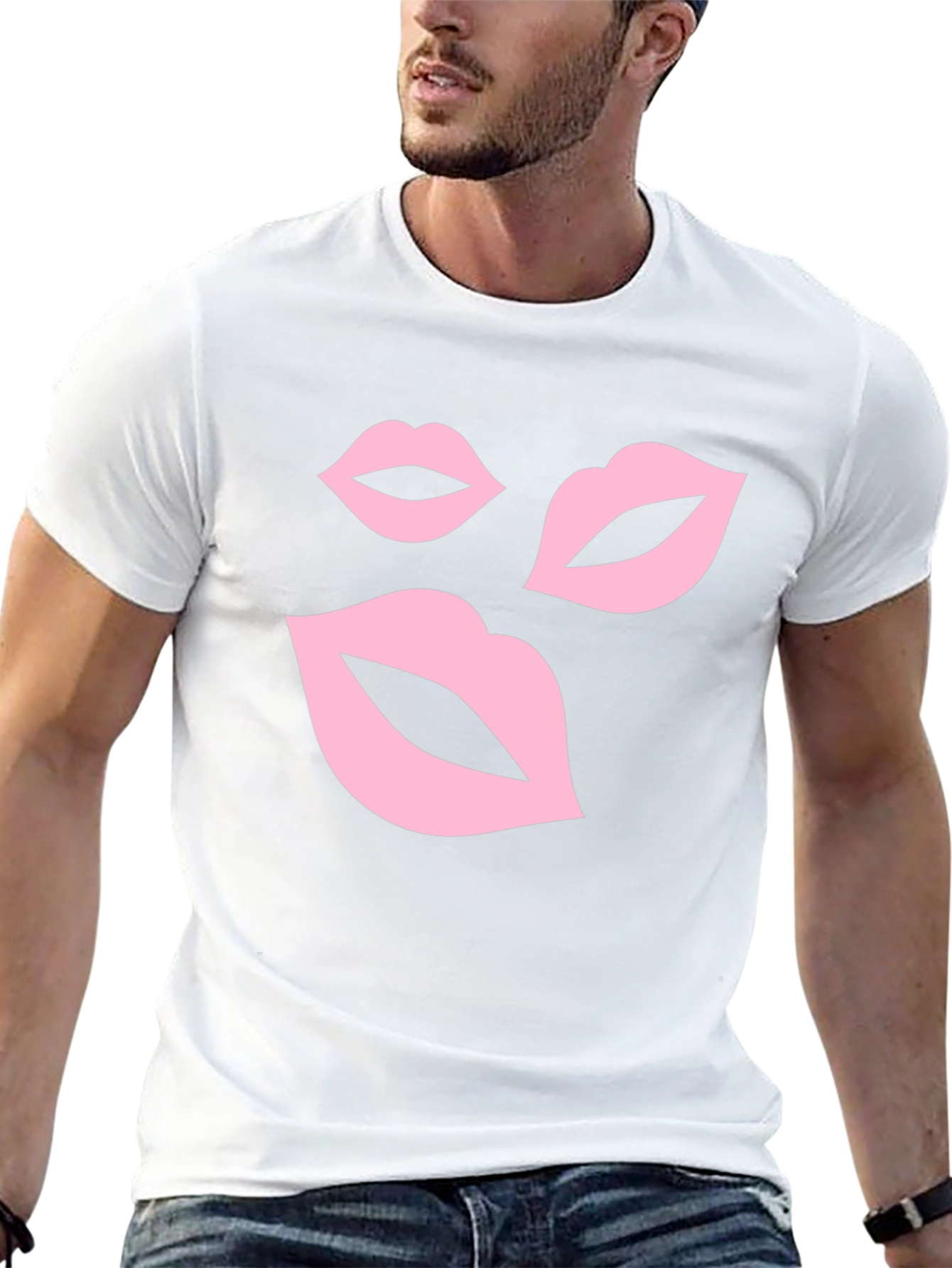 Pink Lips Graphic Black T-Shirt