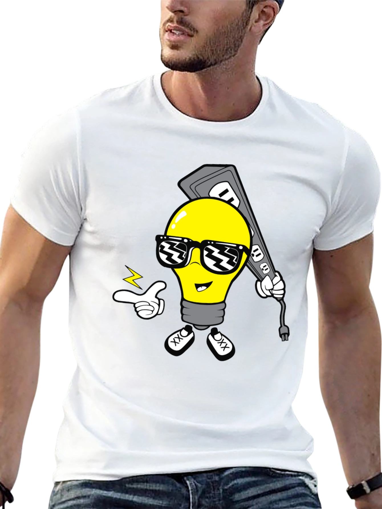 Cool Cartoon Light Bulb Black T-Shirt