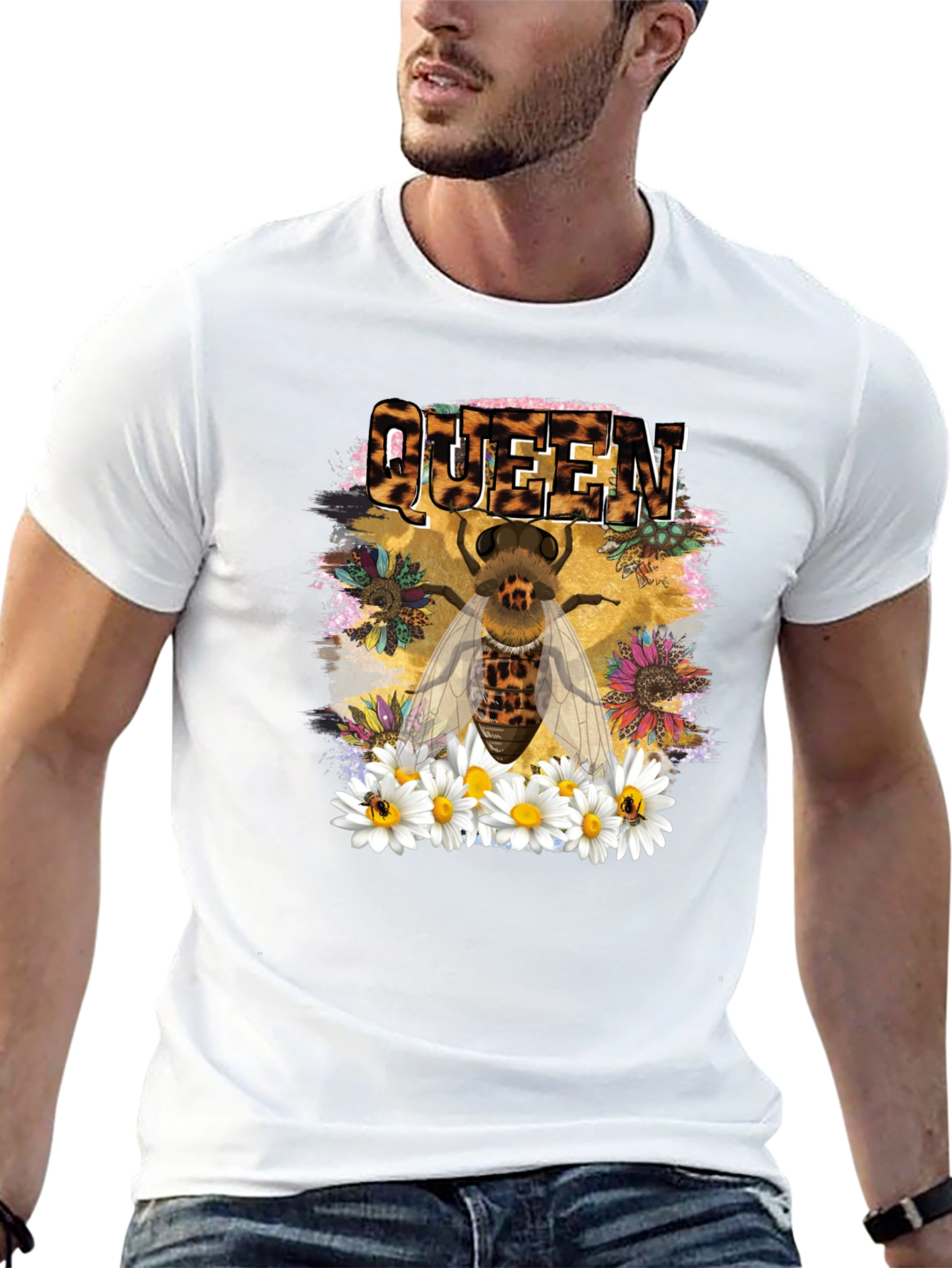 Queen Bee Leopard Print Graphic T-Shirt