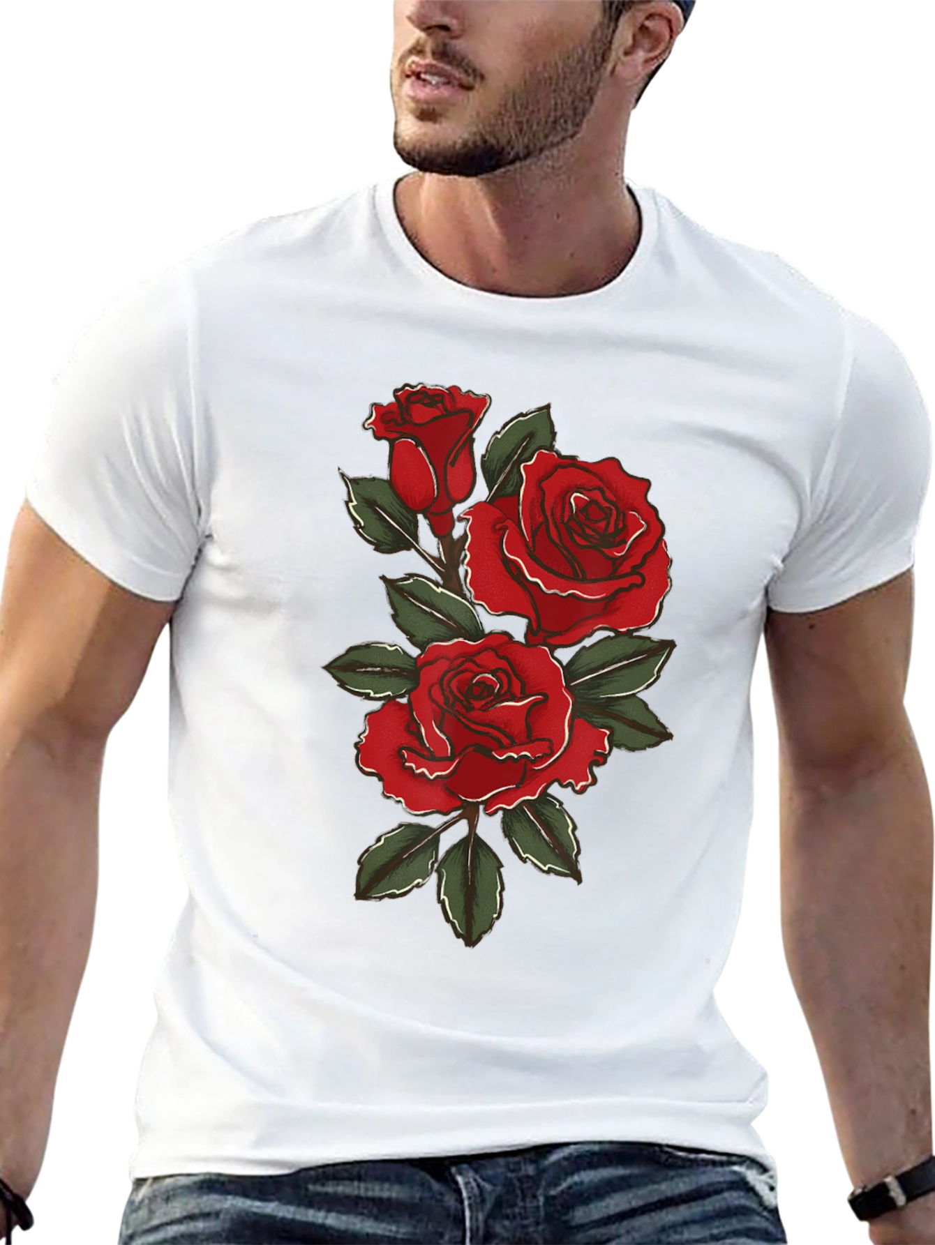 Rose Graphic Black T-Shirt for Men