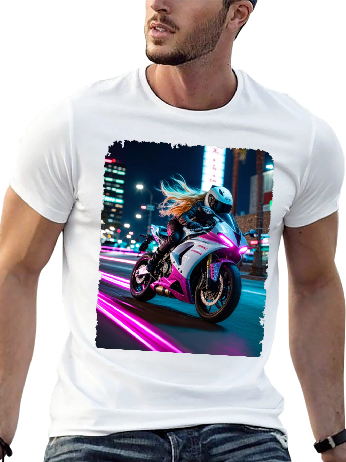 Motorcycle Rider Graphic T-Shirt - Night City Vibes