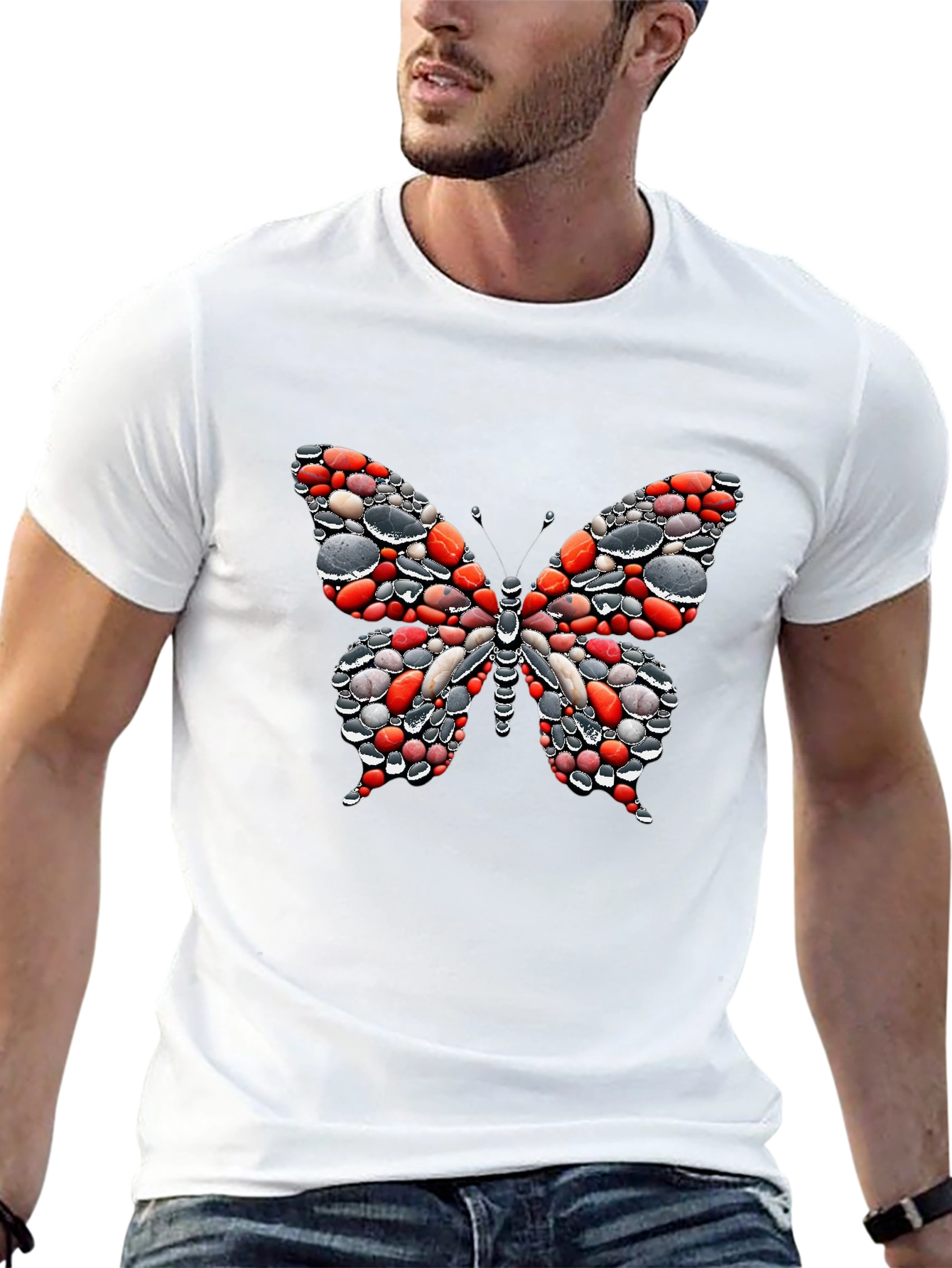 Butterfly Pebble Graphic Black T-Shirt